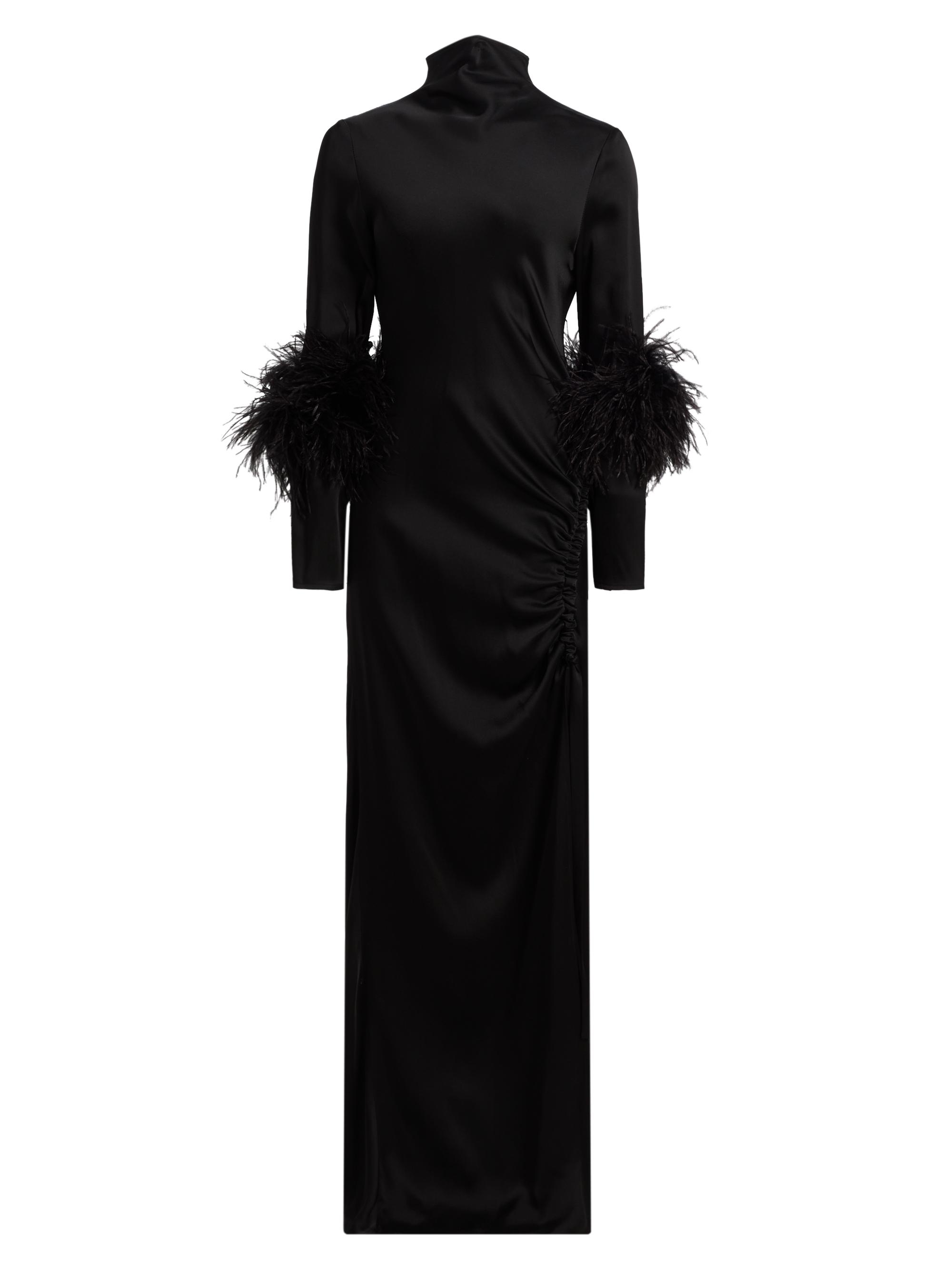 LaPointe Women's Feather-Trim Satin Gown - Black