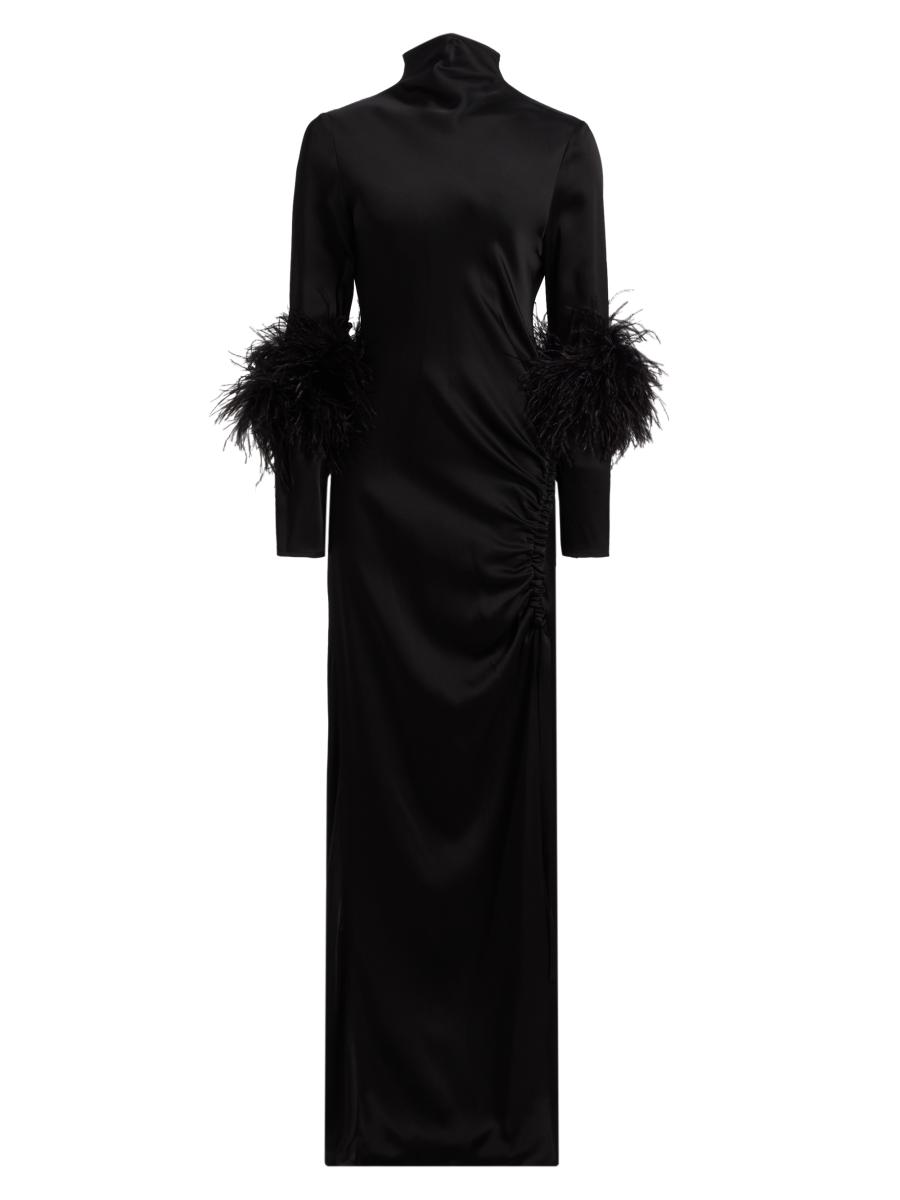 Lapointe Women's Feather-trim Satin Gown In Black