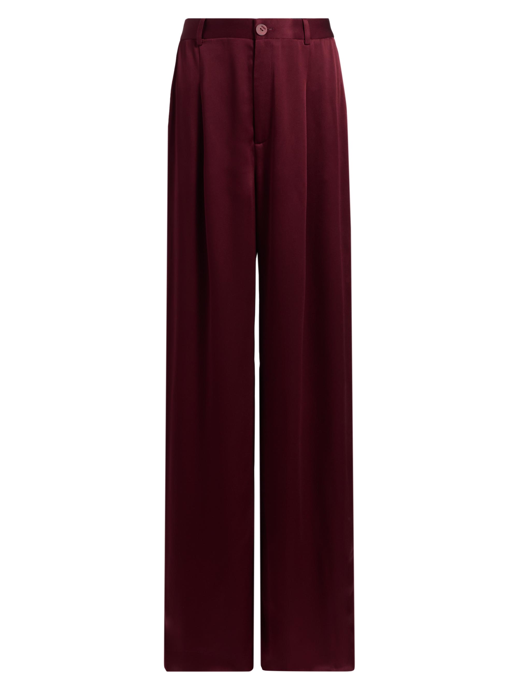 LaPointe Women's Pleated-Front Satin Pants - Crimson