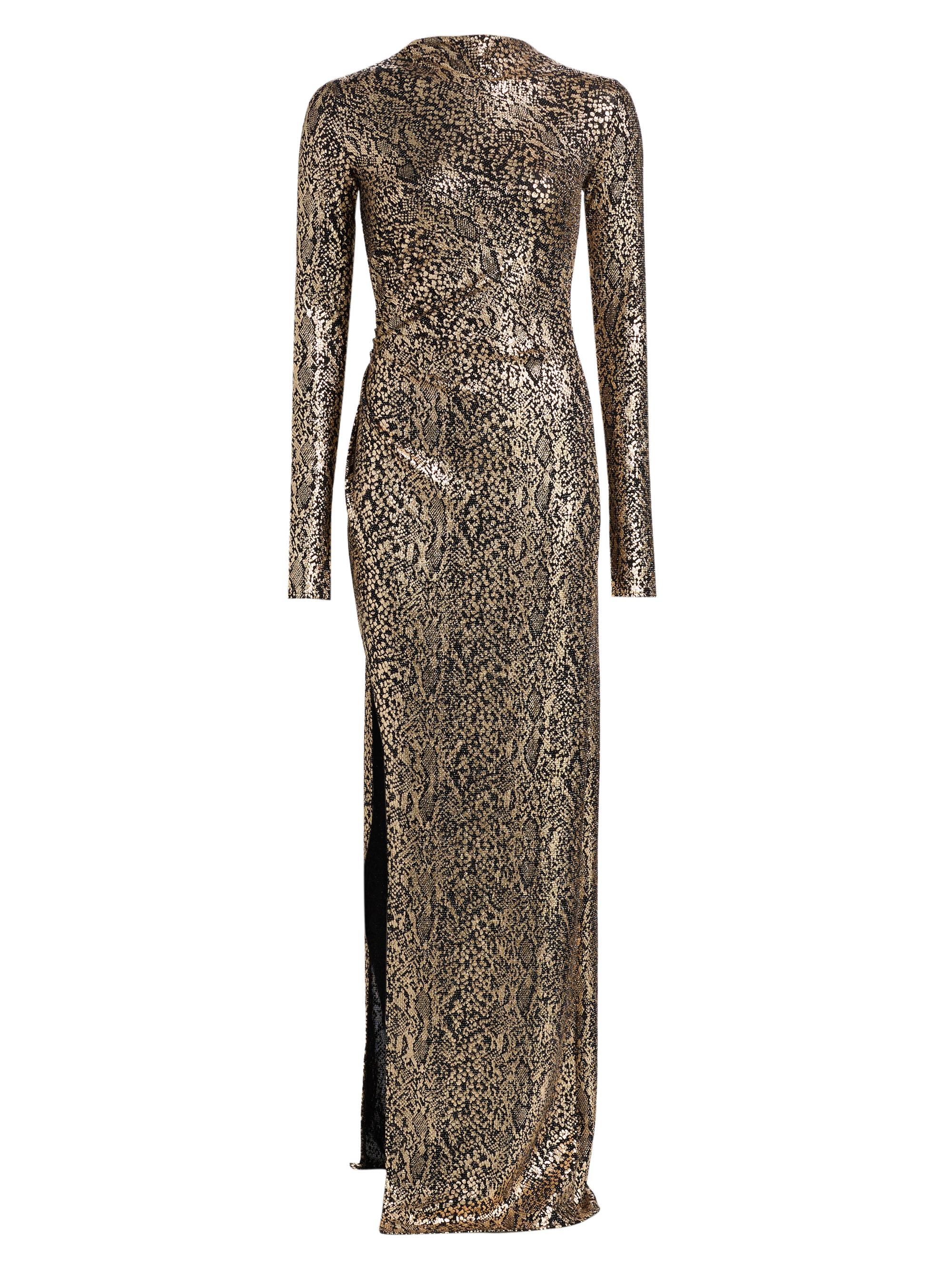 LaPointe Women's Snake-Print Slit Gown - Pale Gold