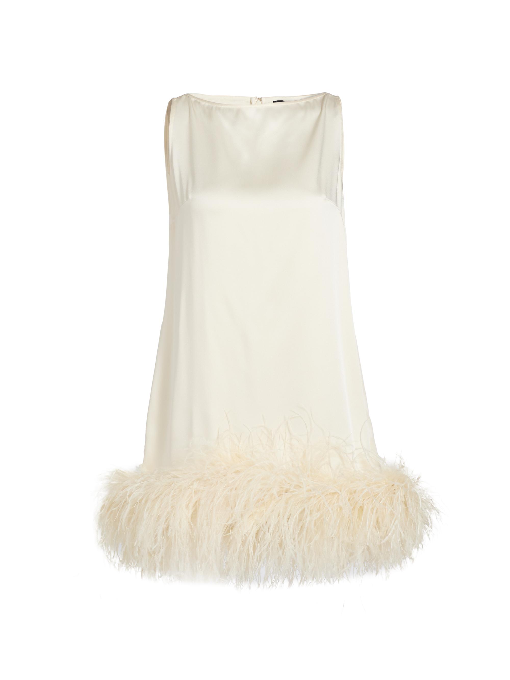 LaPointe Women's Satin Feather-Hem Shift Minidress - Cream