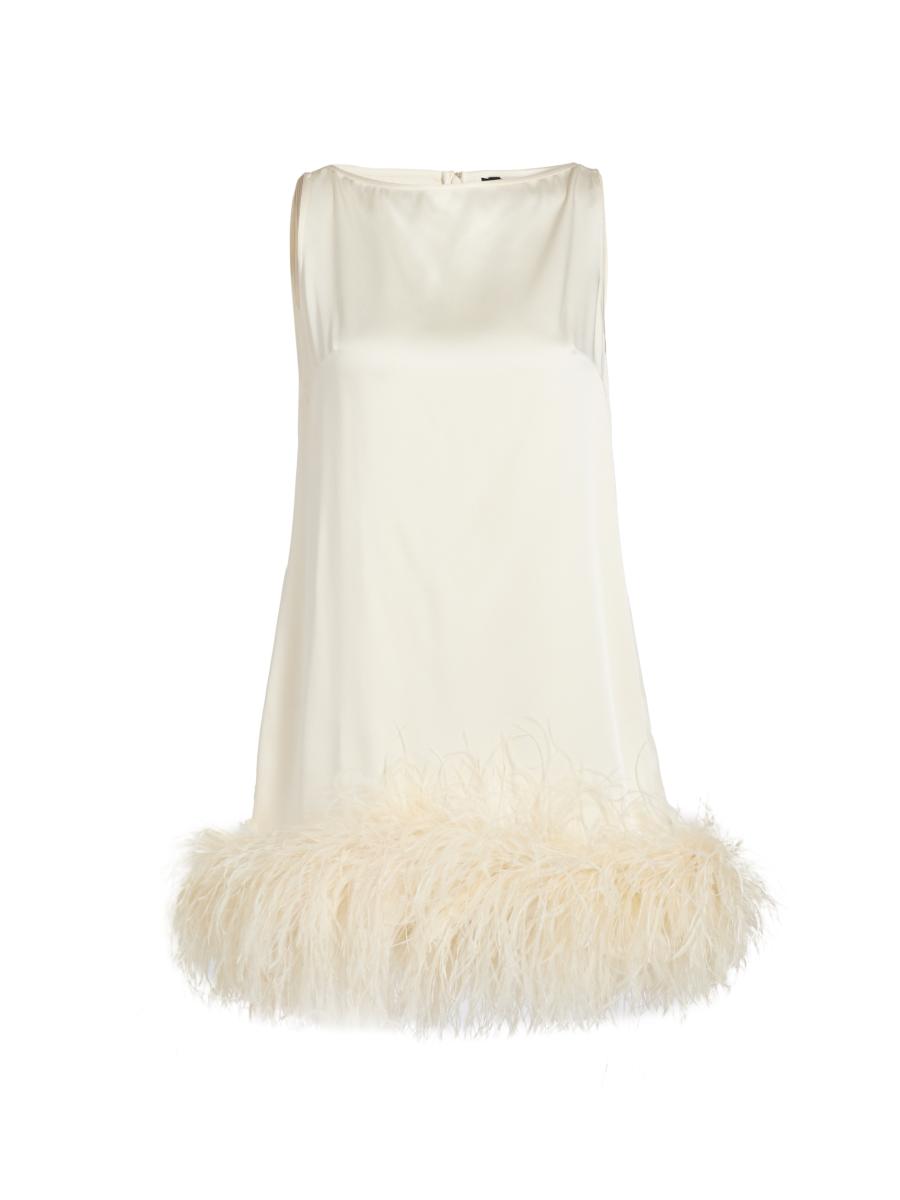 Lapointe Women's Satin Feather-hem Shift Minidress In White
