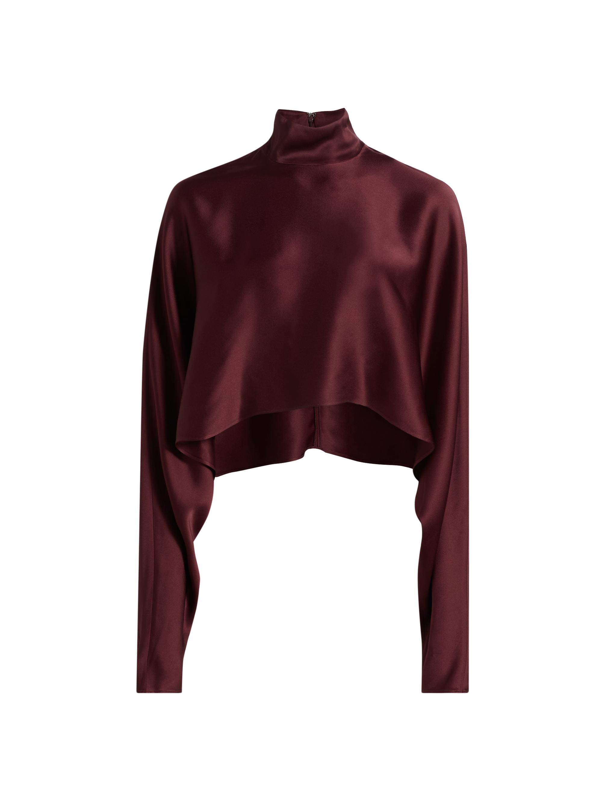 LaPointe Women's Satin Cropped Caftan Top - Crimson