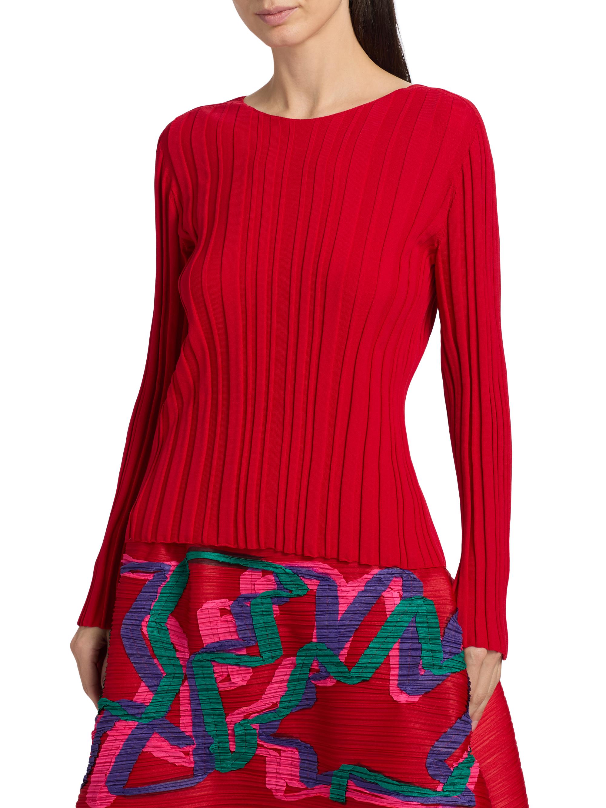 Pleats Please Issey Miyake Rib-Knit Crewneck Top | Saks Fifth Avenue