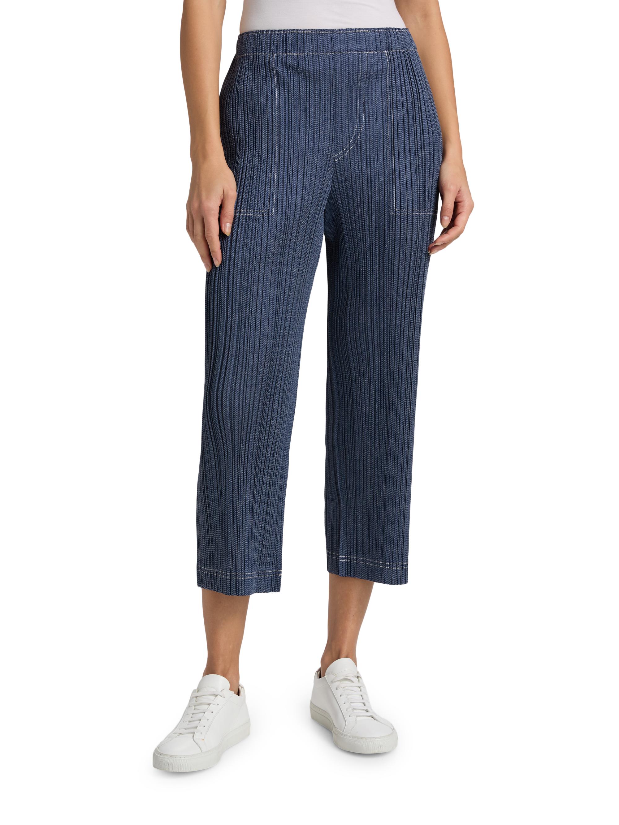 Pleats Please Issey Miyake Denim Trompe L'Oeil Pants | Saks Fifth