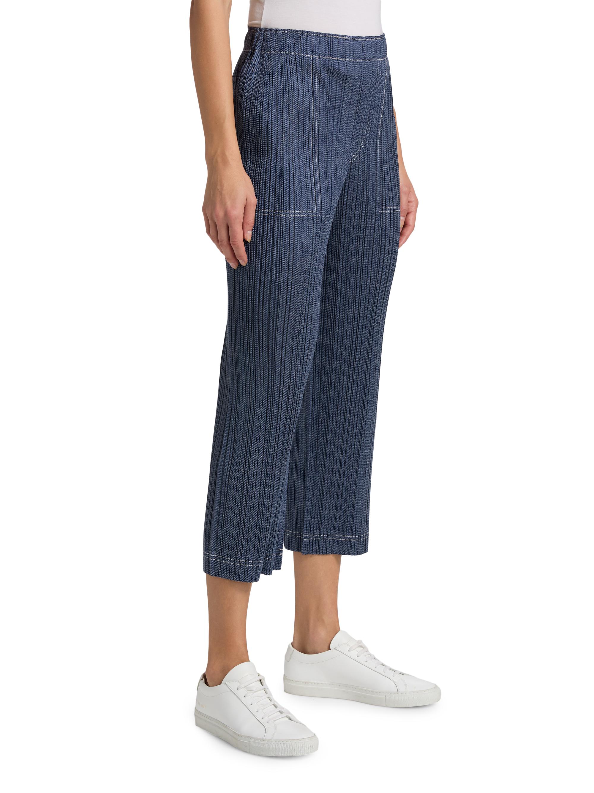 Pleats Please Issey Miyake Denim Trompe L'Oeil Pants | Saks Fifth