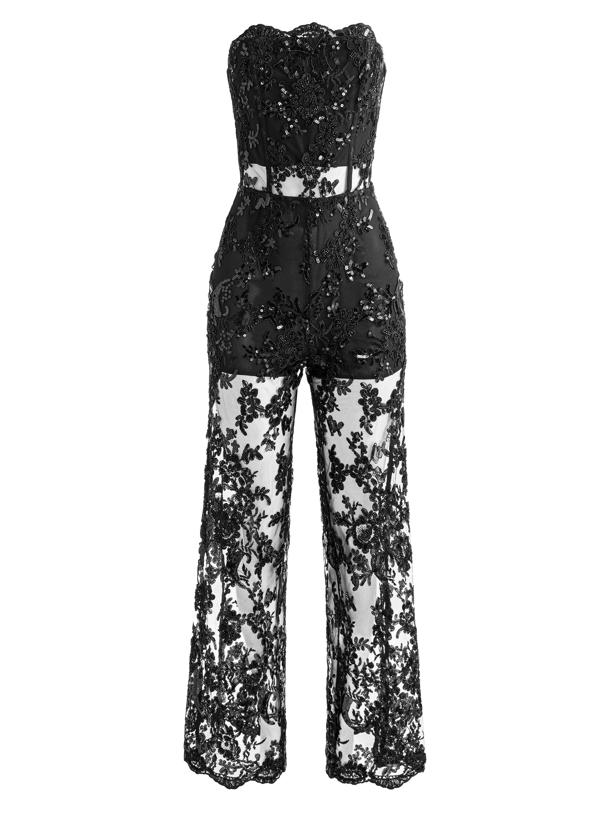 Alice + Olivia Georgie Sequin-Embellished Lace Jumpsuit | Saks