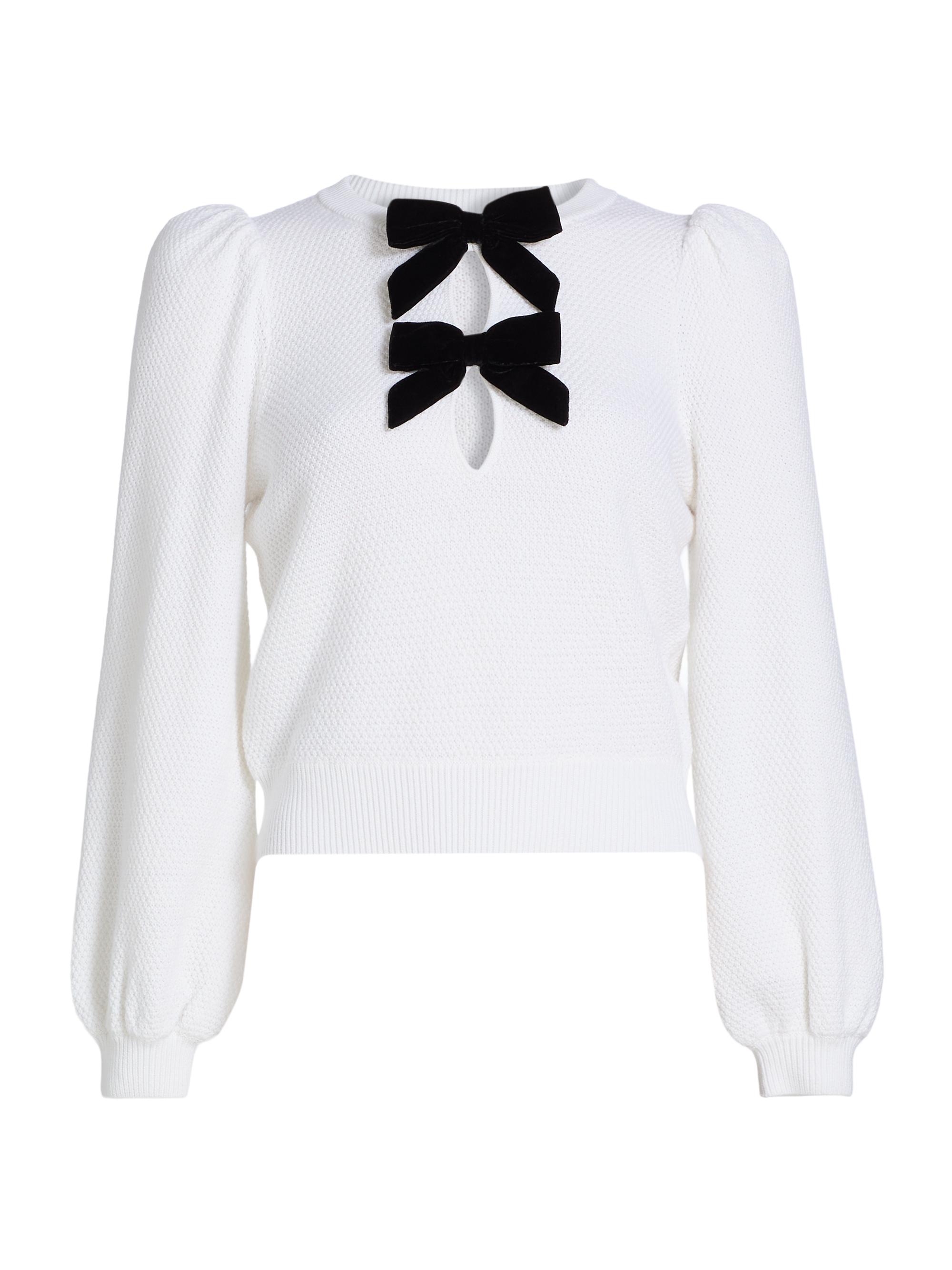 ALICE + OLIVIA Women's Doris Bow Puff-Sleeve Sweater - Soft White Black