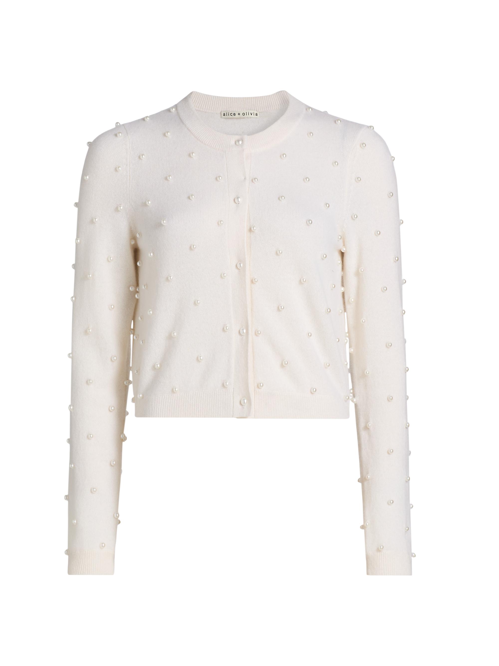 ALICE + OLIVIA Women's Dollie Cashmere Embellished Cardigan - Ecru