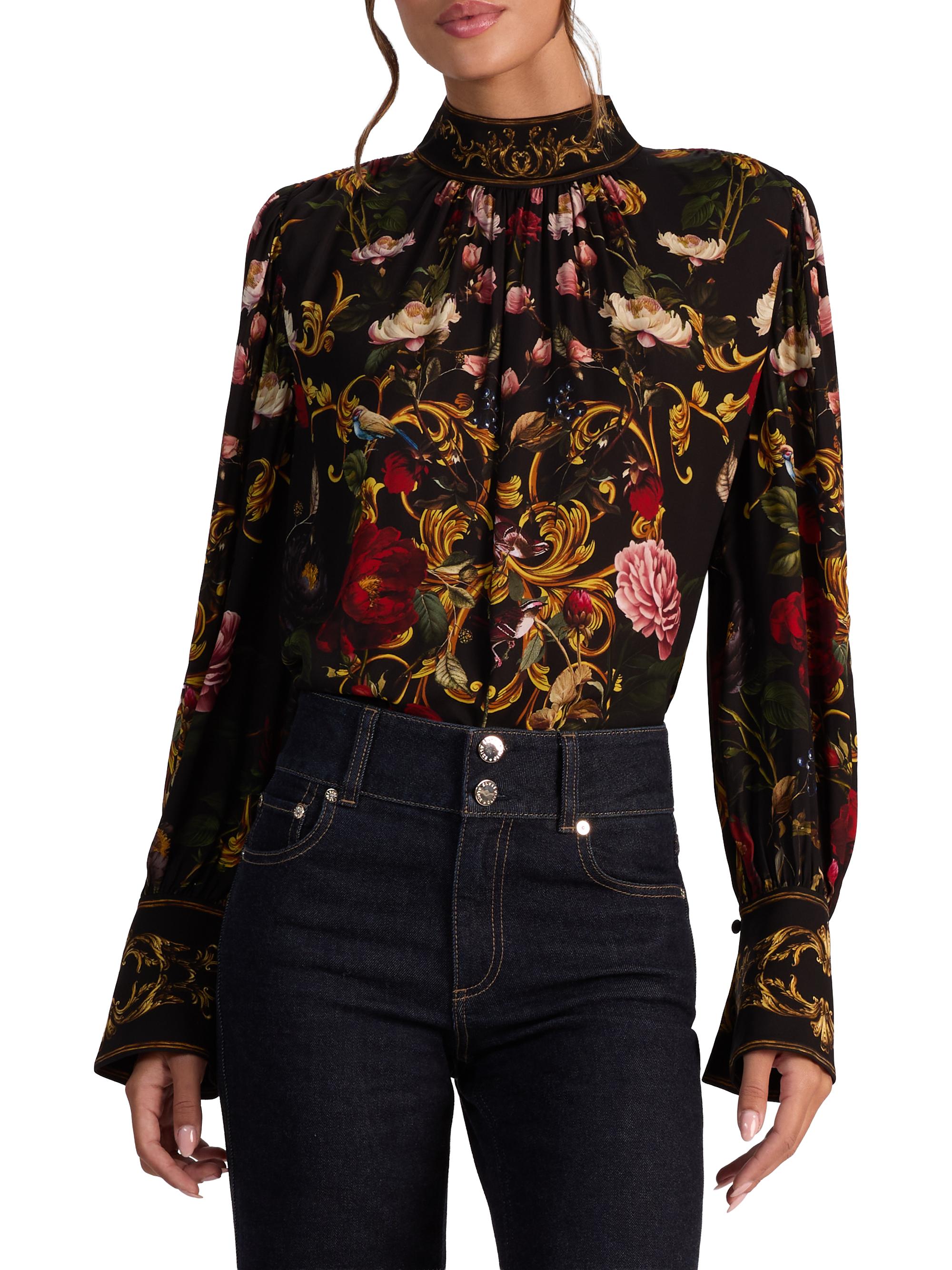 ALICE + OLIVIA Marion Printed Mock-Turtleneck Blouse | Saks Fifth