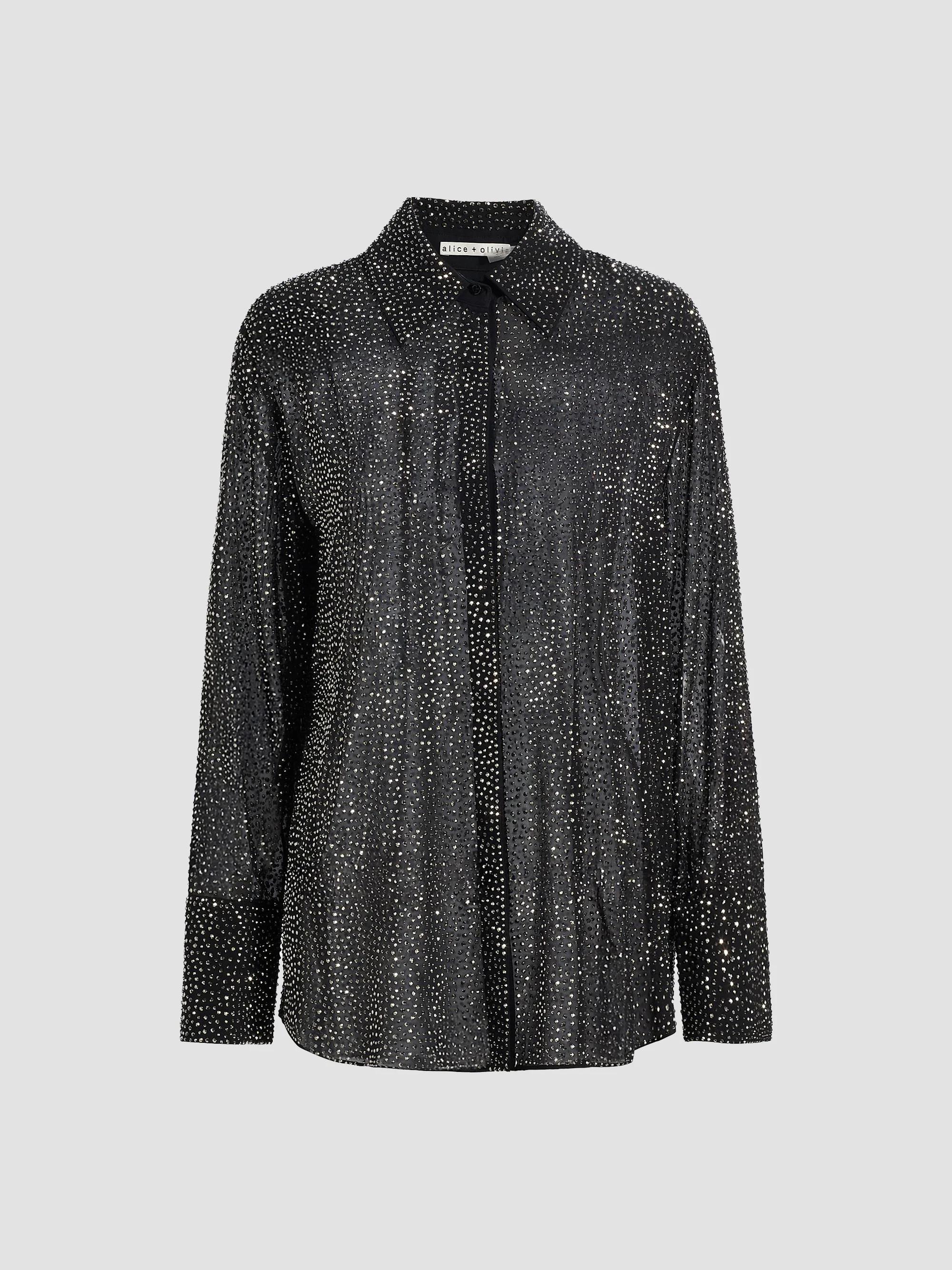 ALICE + OLIVIA Finely Embellished Semi-Sheer Oversized Shirt