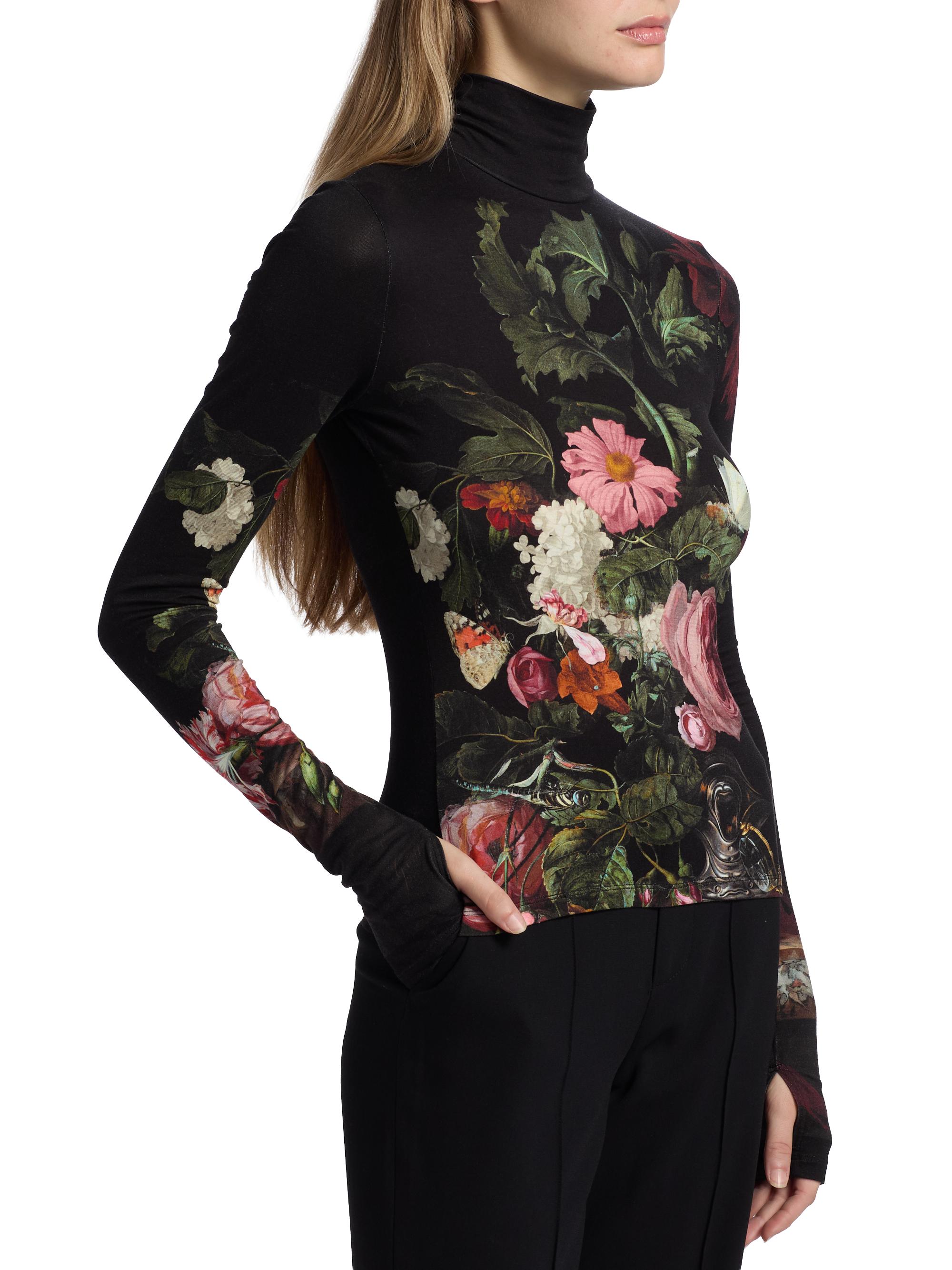 ALICE + OLIVIA Delaina Floral Jersey Long-Sleeve Turtleneck | Saks