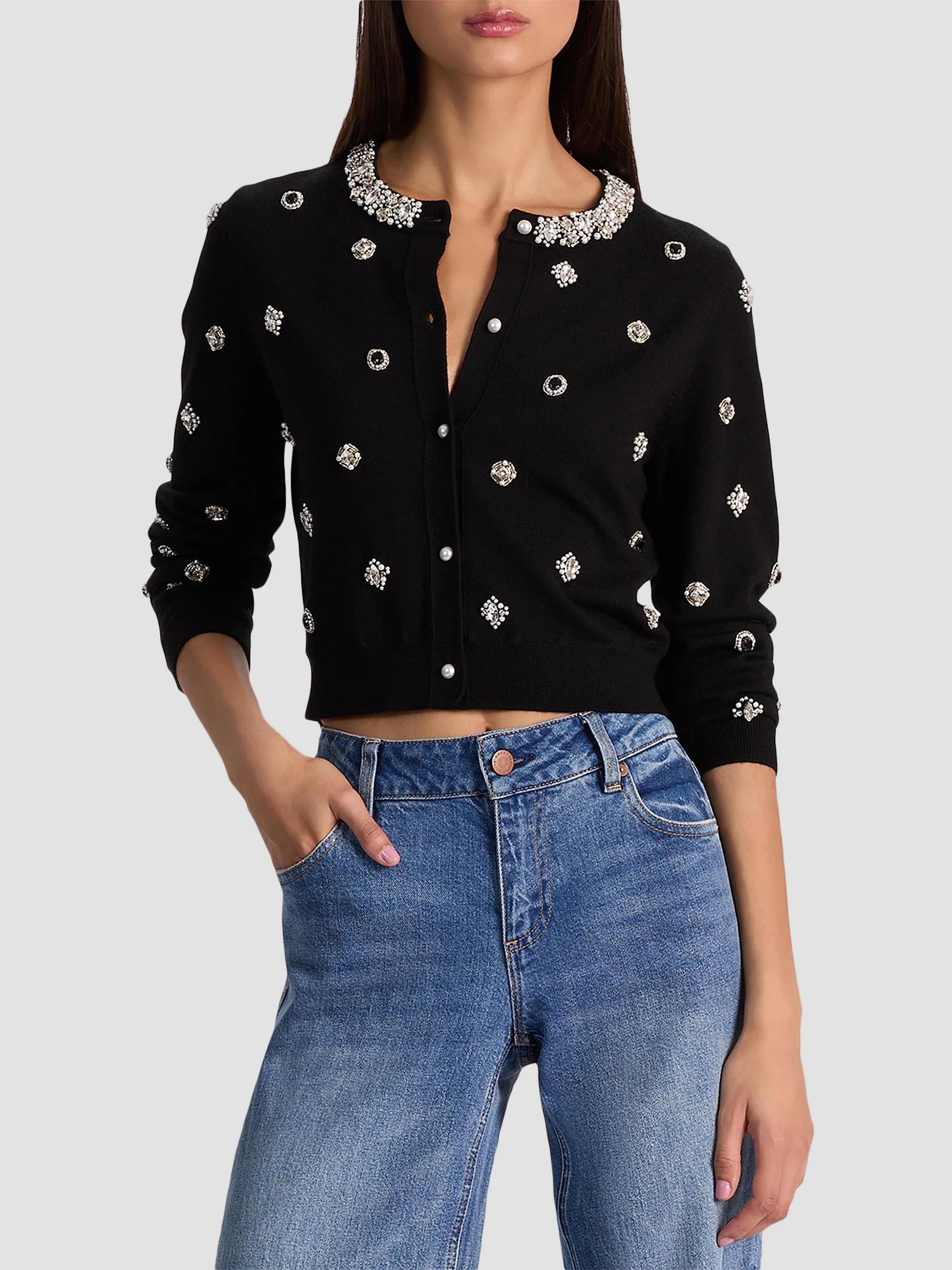ALICE + OLIVIA Dollie Embellished Stretch-Wool Cardigan | Saks