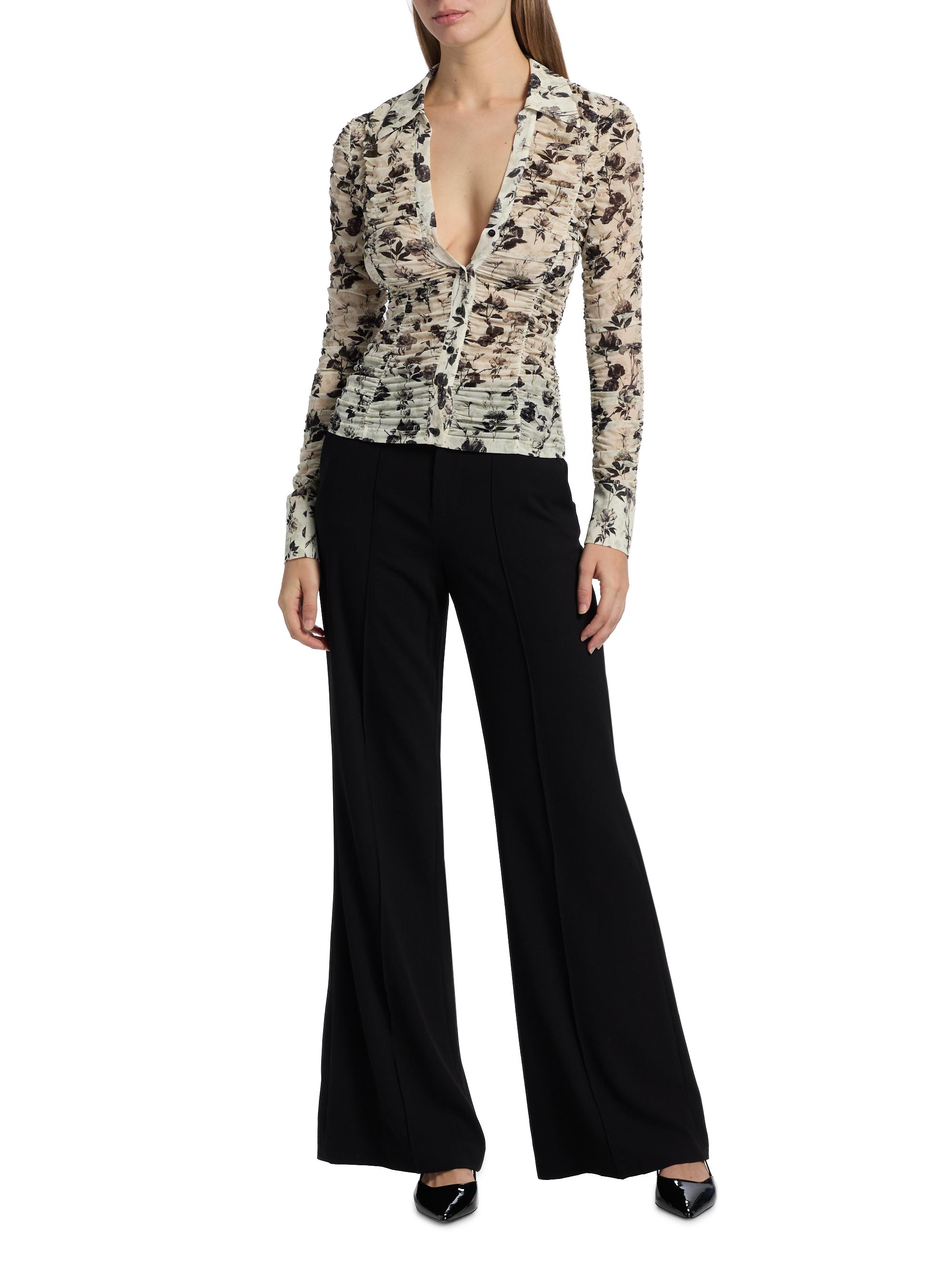 ALICE + OLIVIA Portia Floral Fitted Mesh Button-Front Top | Saks Fifth ...