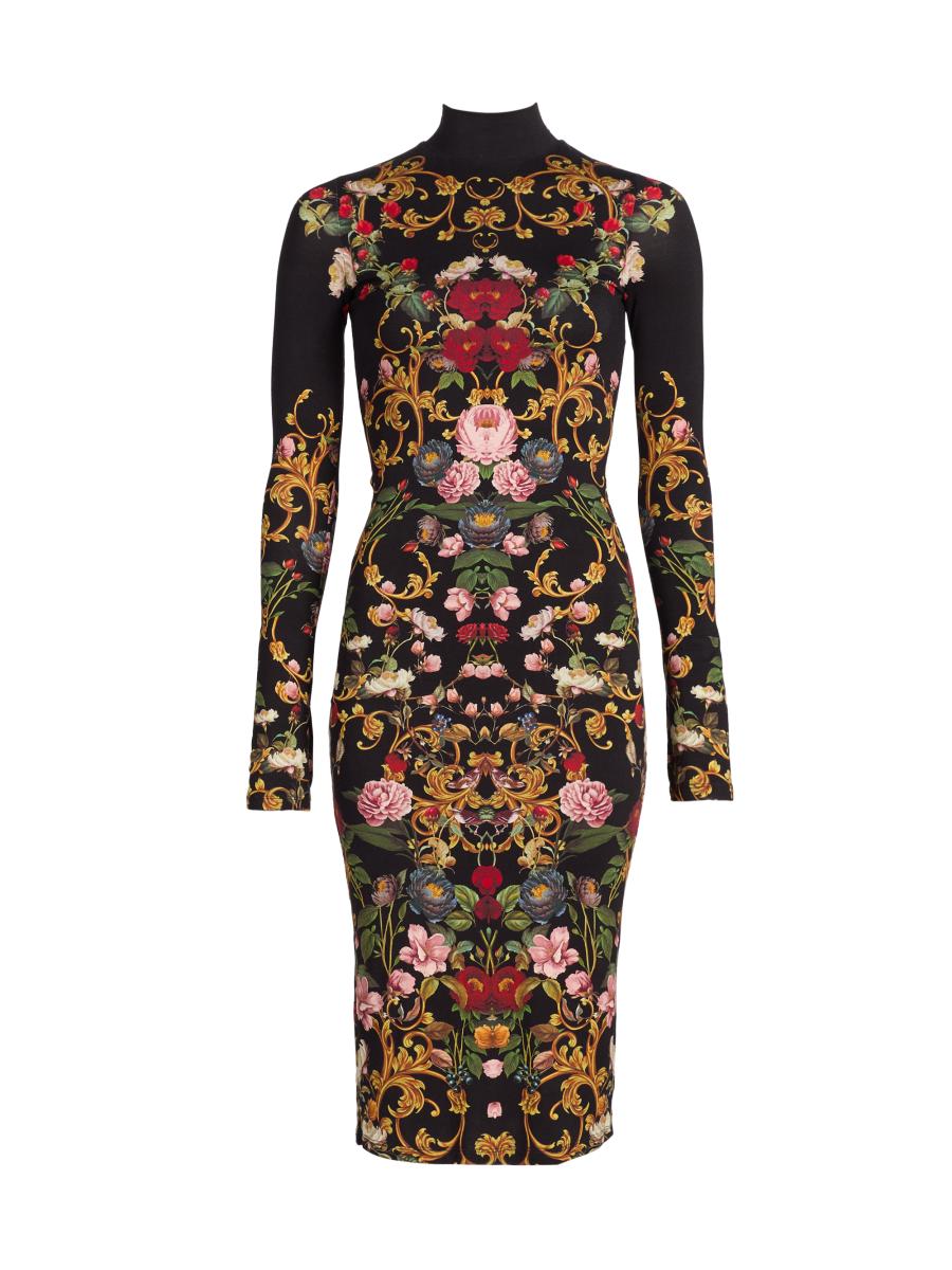 ALICE + OLIVIA Delora Floral Turtleneck Midi-Dress | Saks Fifth Avenue