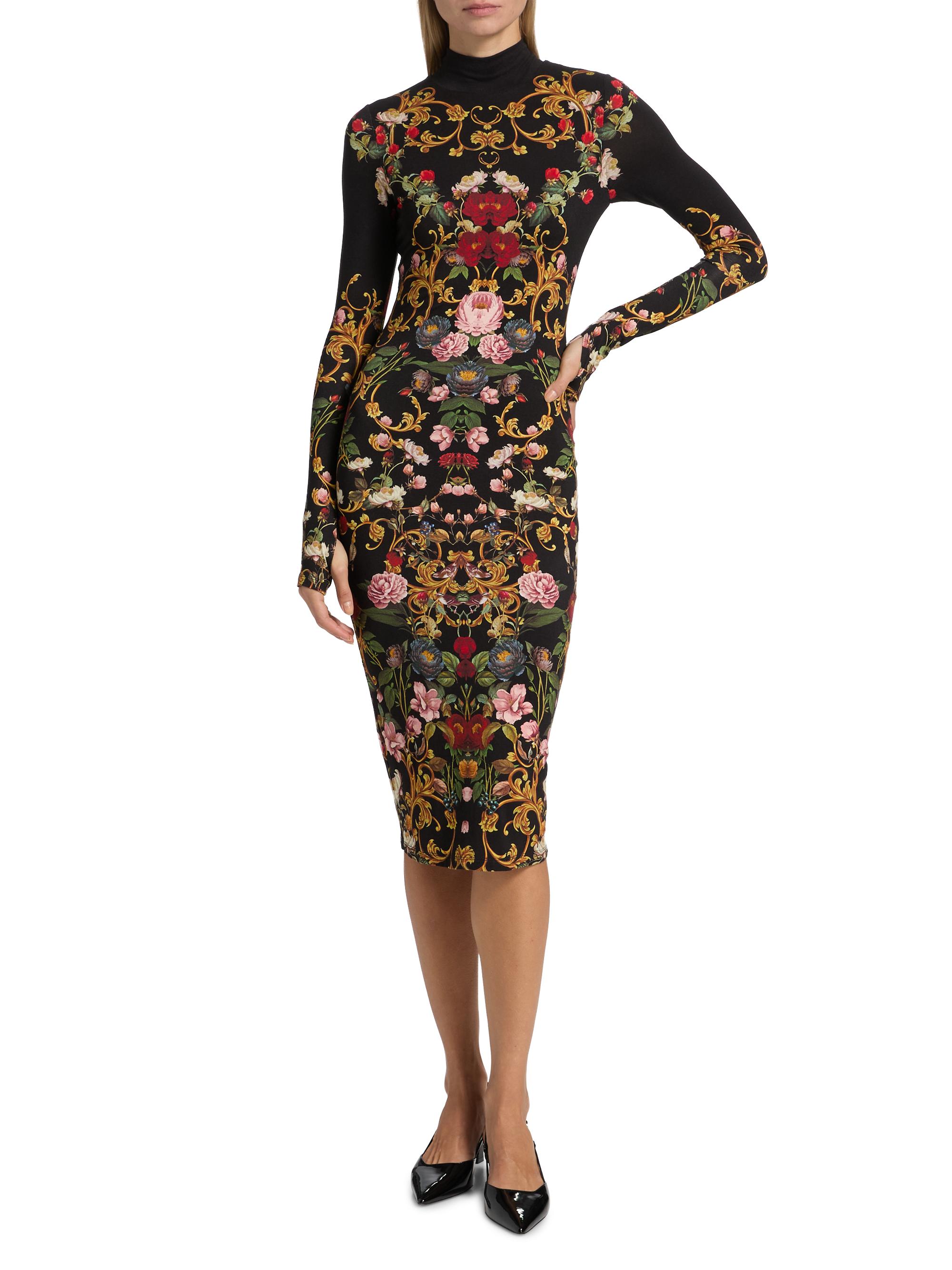 delora fitted long sleeve maxi dress Alice + Olivia Delora Fitted Long Sleeve Maxi Dress in Atrium Floral Large