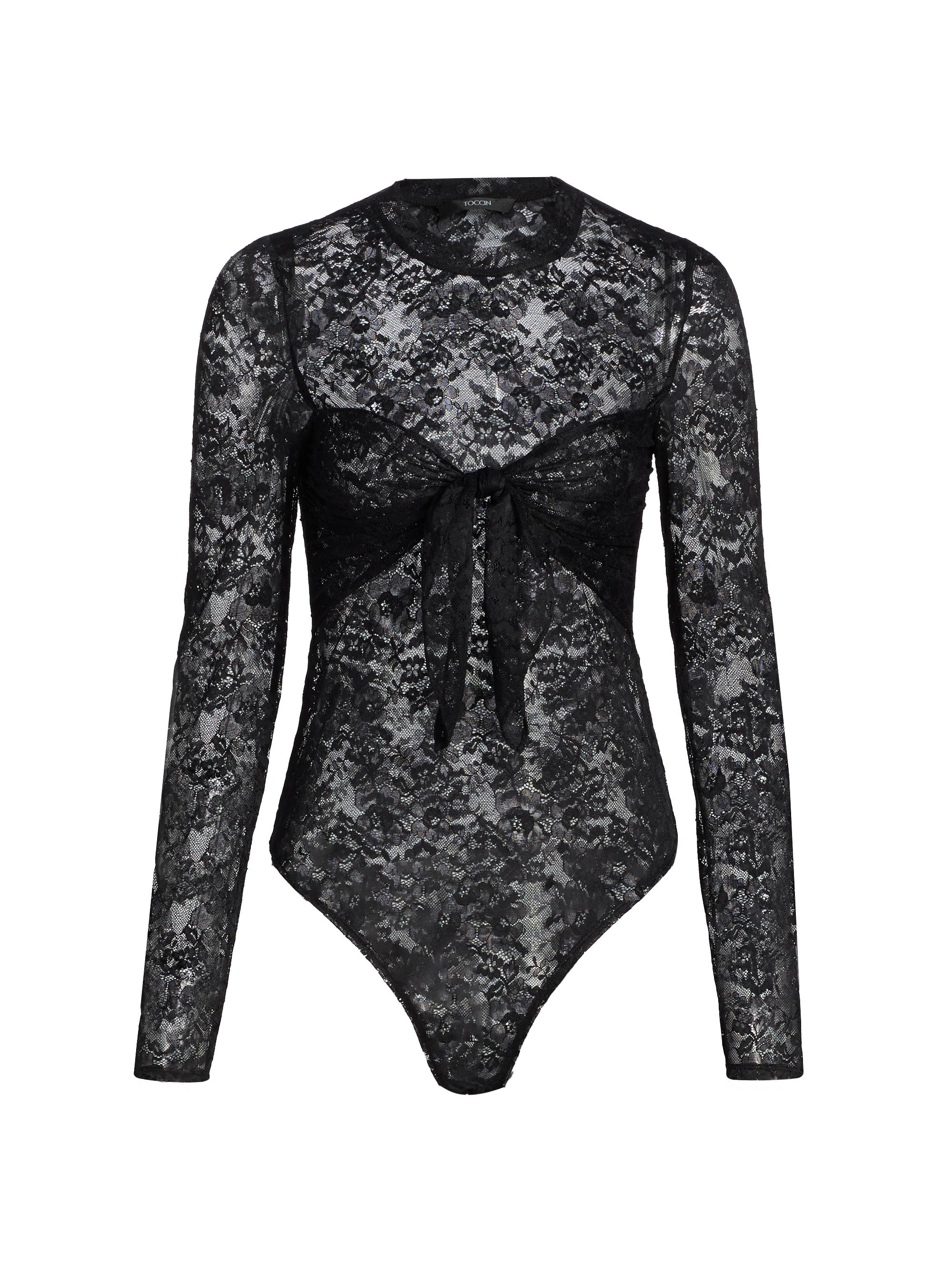Toccin Women's Giselle Tie-Front Lace Bodysuit - Jet