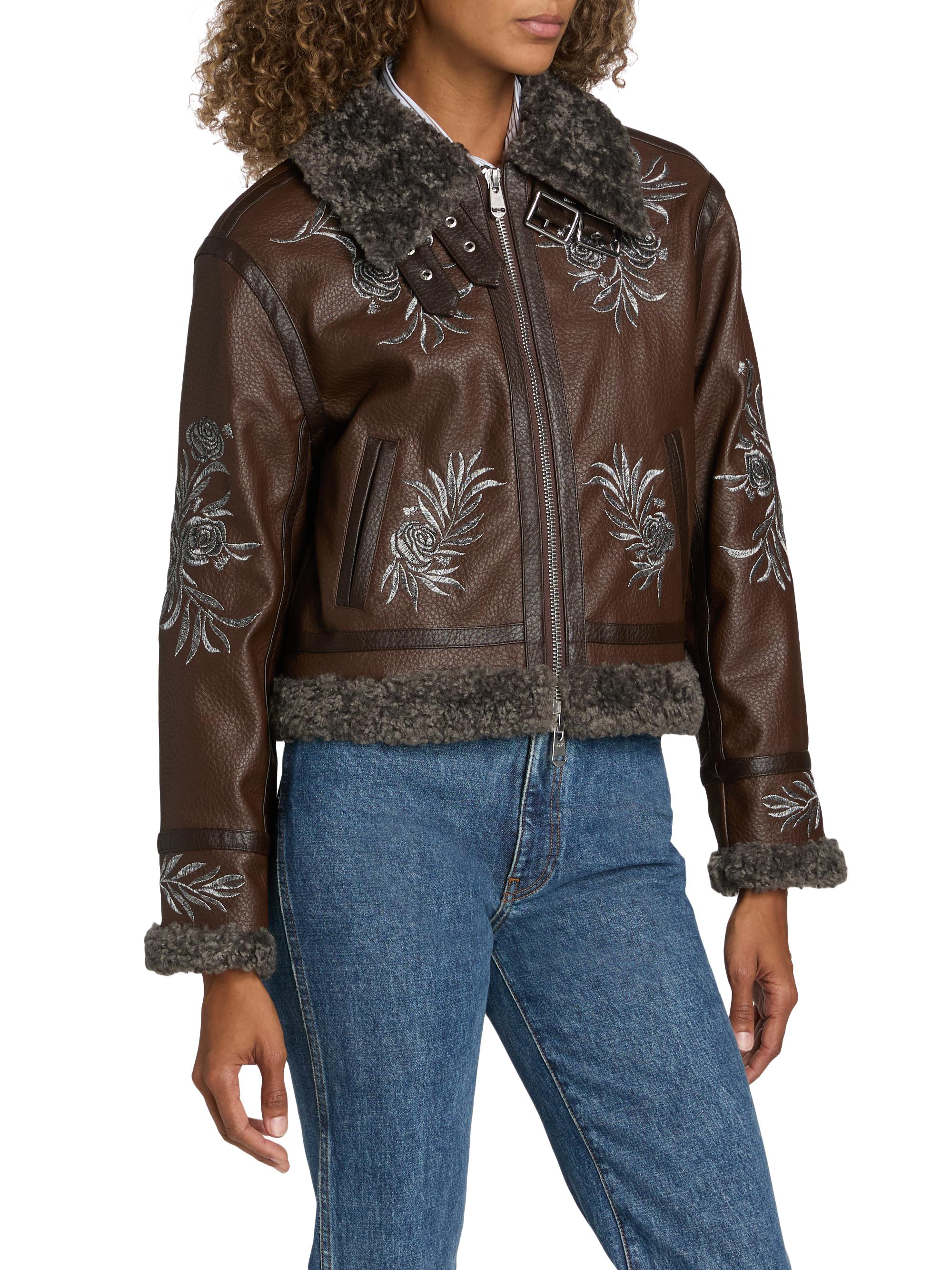 Cinq à Sept Devyn Embroidered Faux Leather Jacket | Saks Fifth Avenue