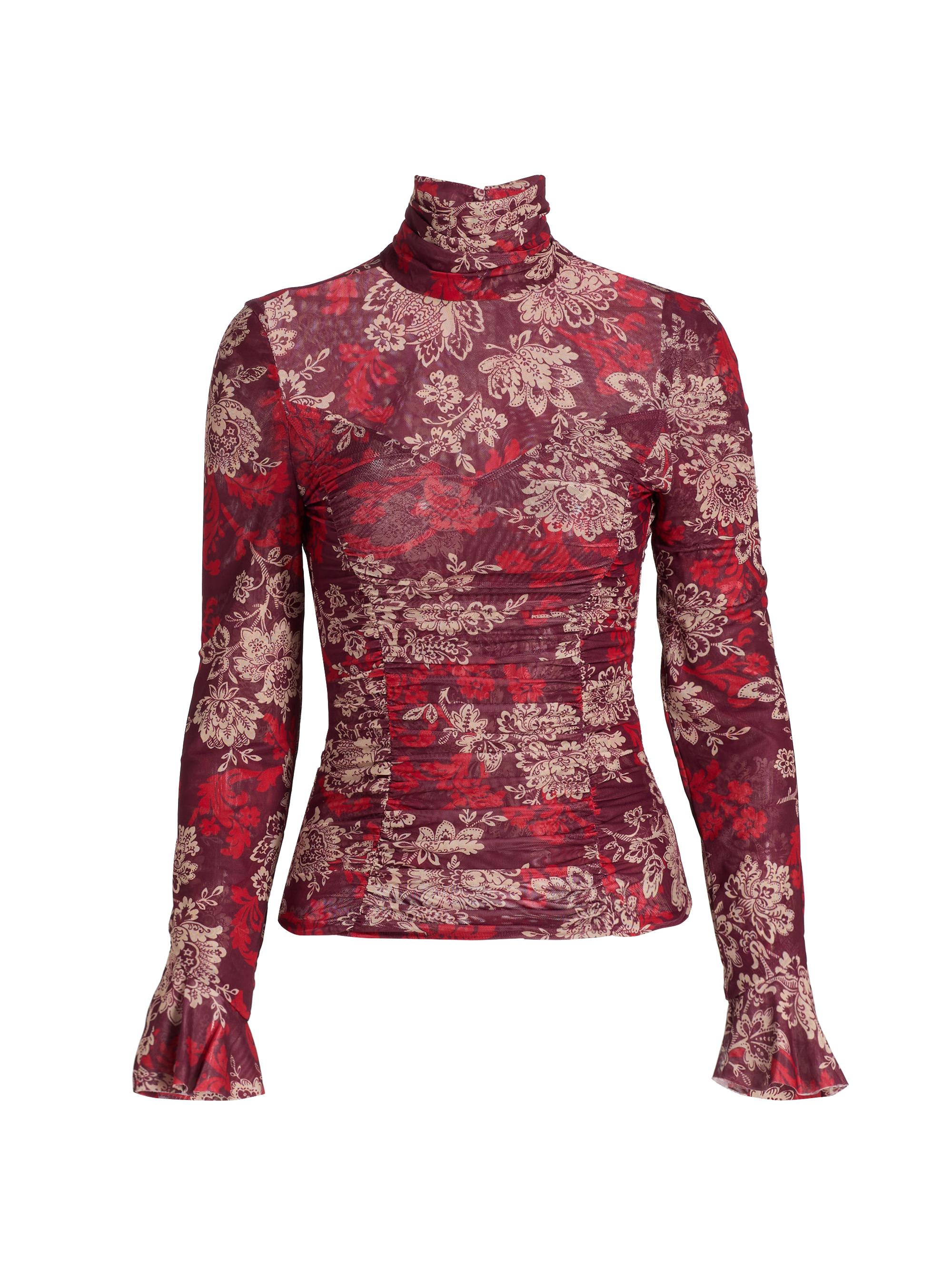 Cinq à Sept Women's Gilded Paisley Shirred Mesh Turtleneck - Mulberry Multi