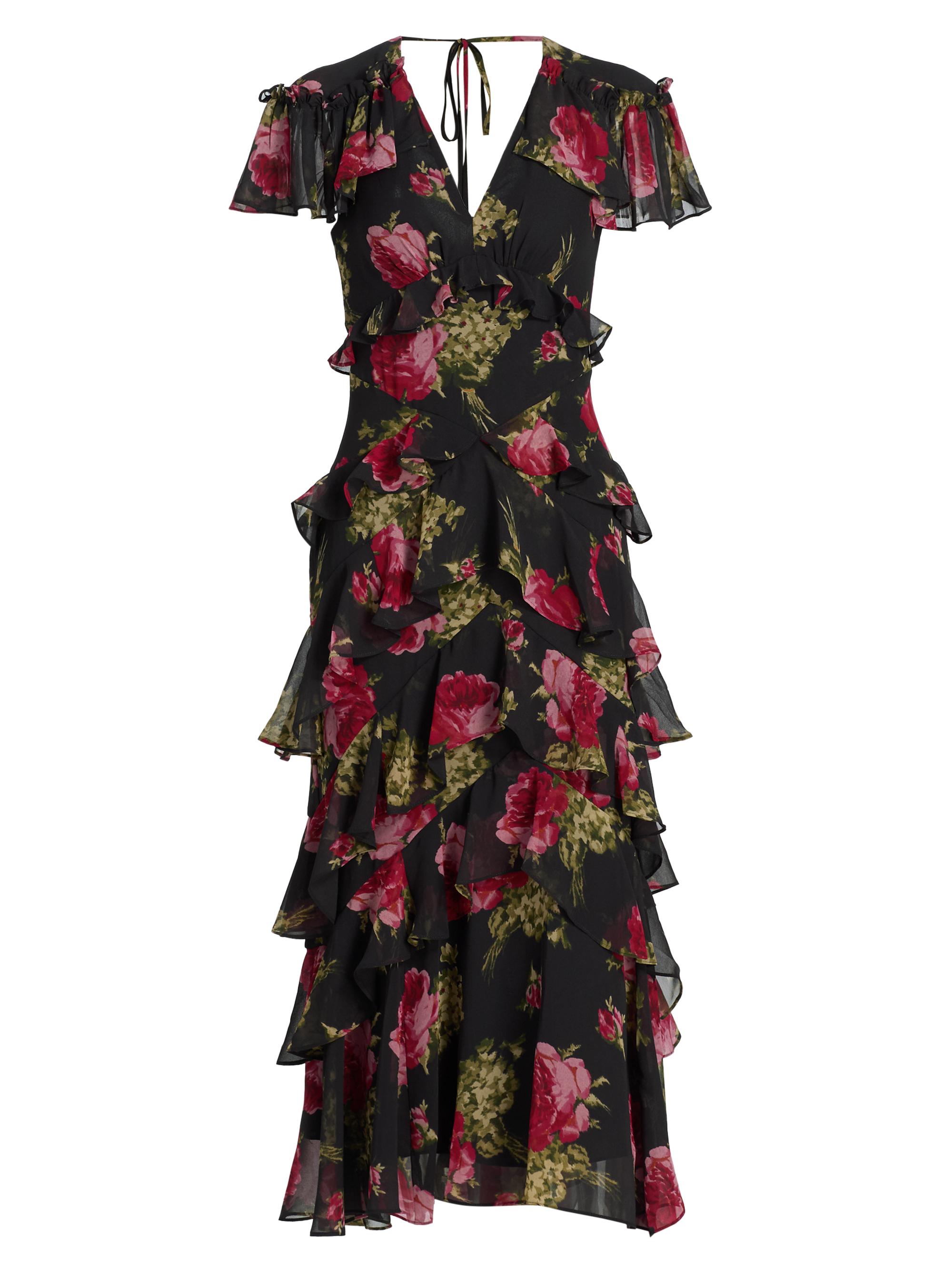 Cinq à Sept Women's Tatum Baroque Roses Ruffle Midi-Dress - Obsidian Multi