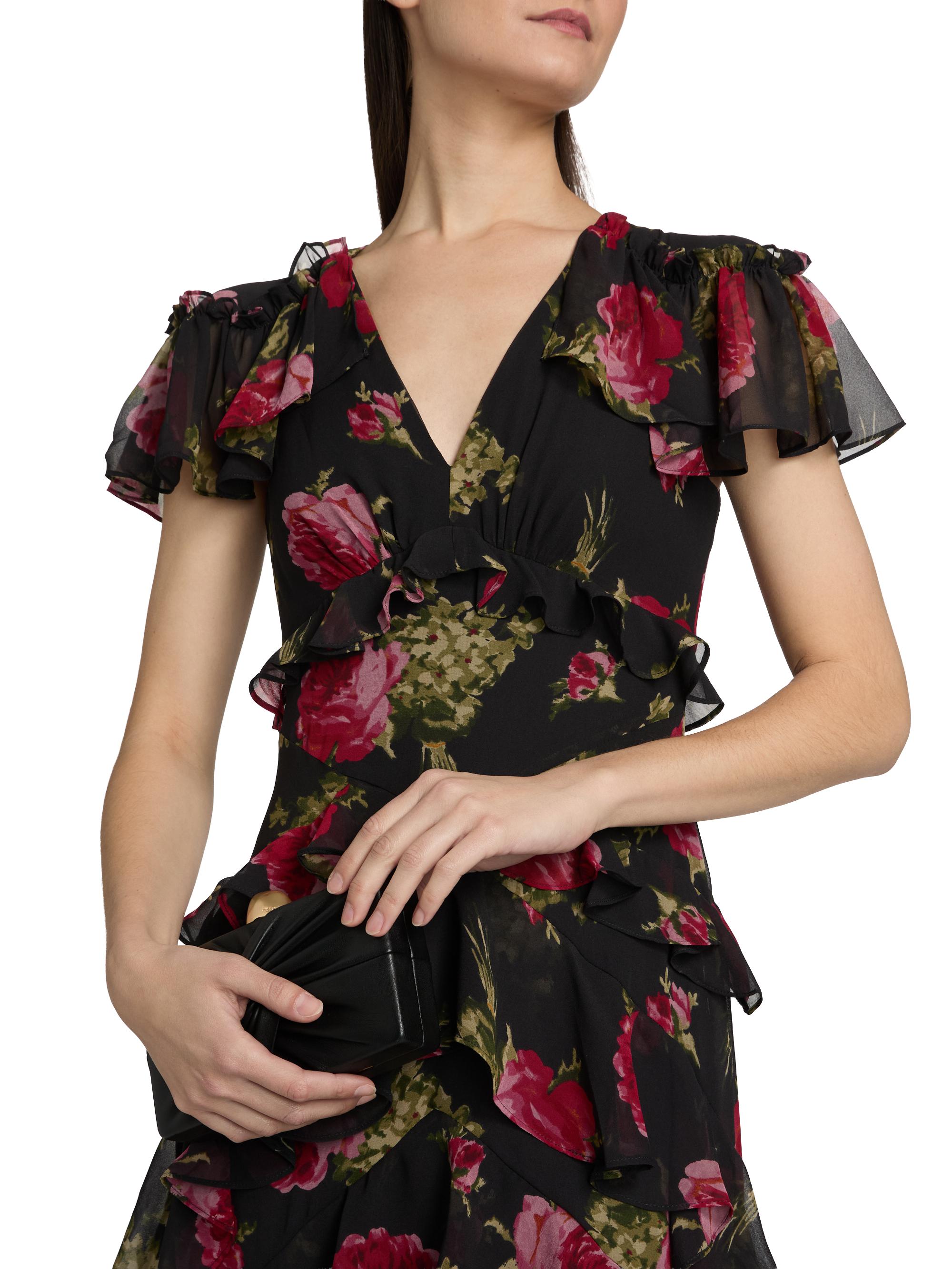 Cinq  Sept Tatum Baroque Roses Ruffle Midi-Dress | Saks Fifth Avenue