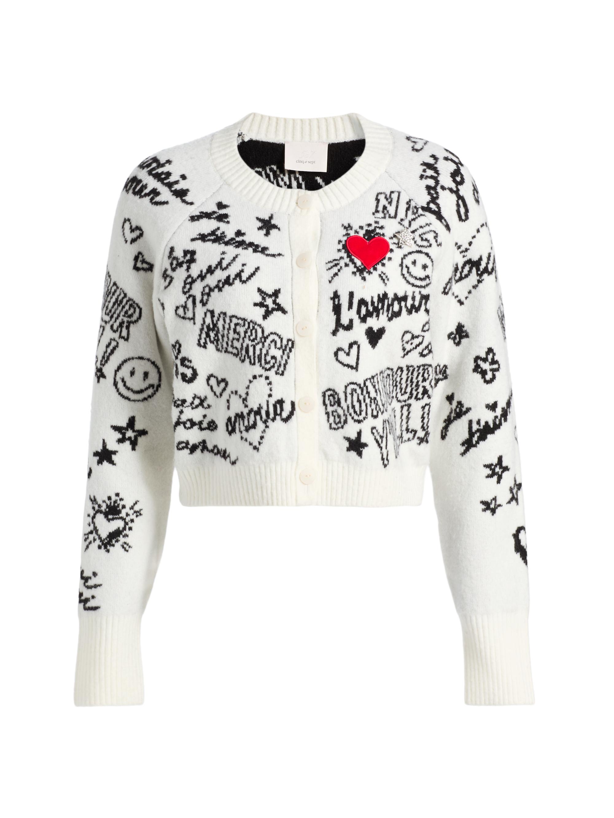 Cinq à Sept Women's Love Doodles Millie Cardigan -  Black