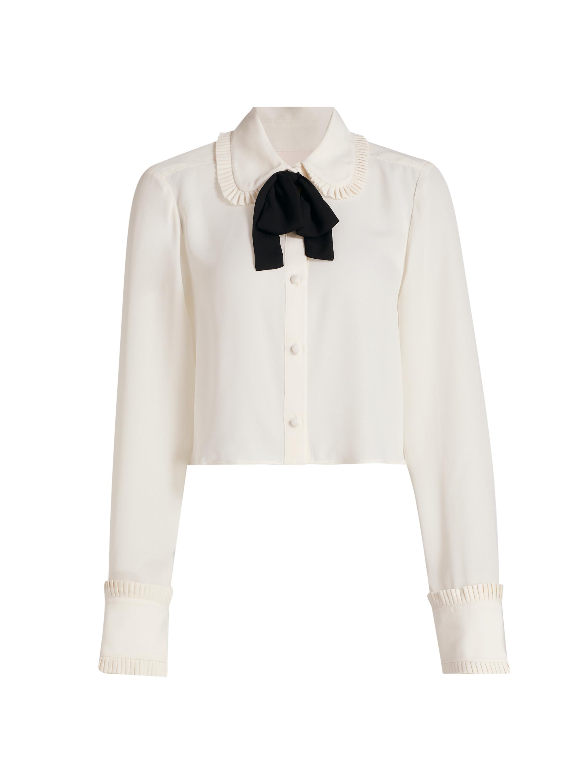 Cinq à Sept Women's Zaida Pleated Ruffle Crop Blouse -  Black