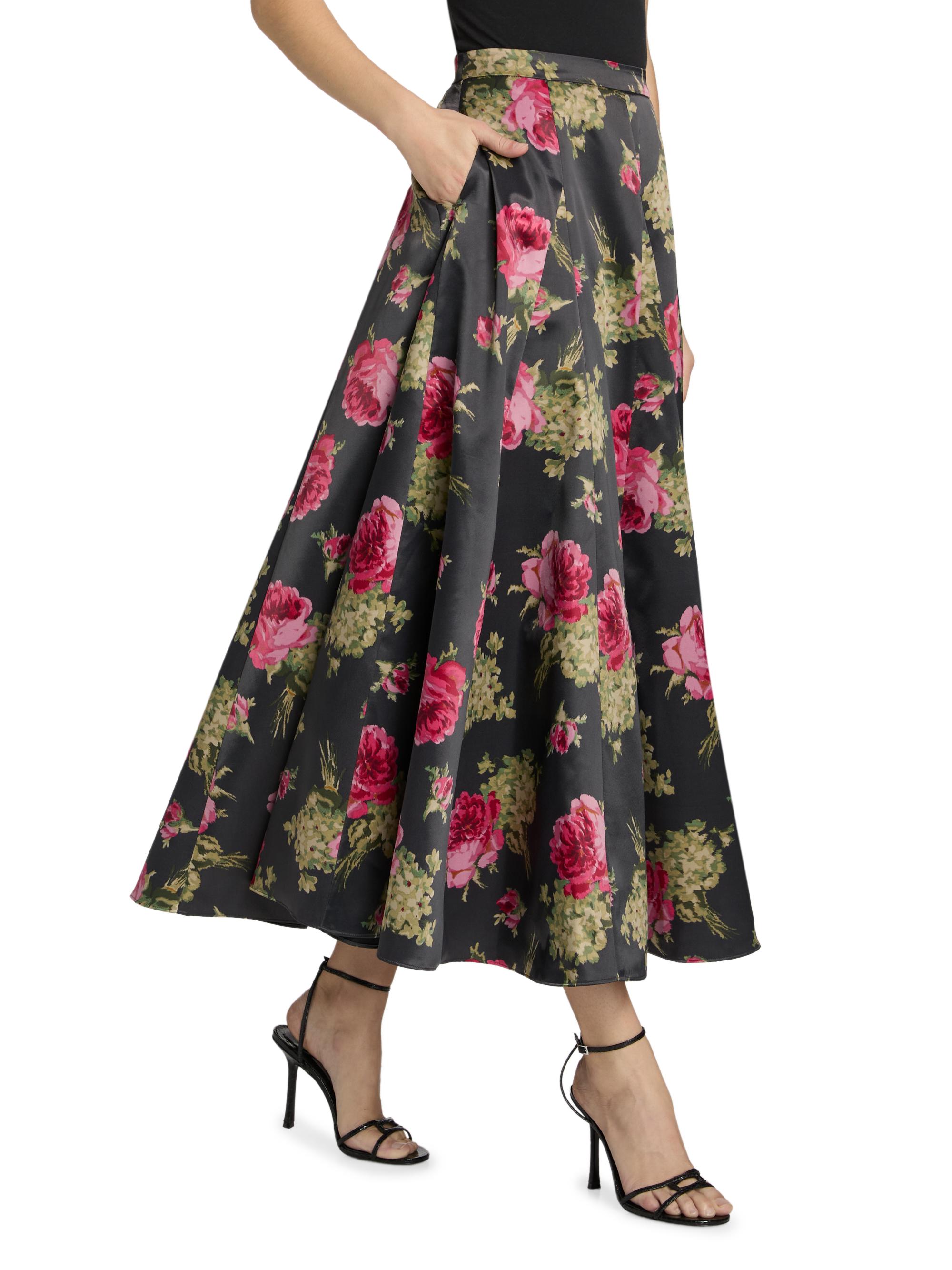 Cinq à Sept Hilda Baroque Roses Midi-Skirt | Saks Fifth Avenue