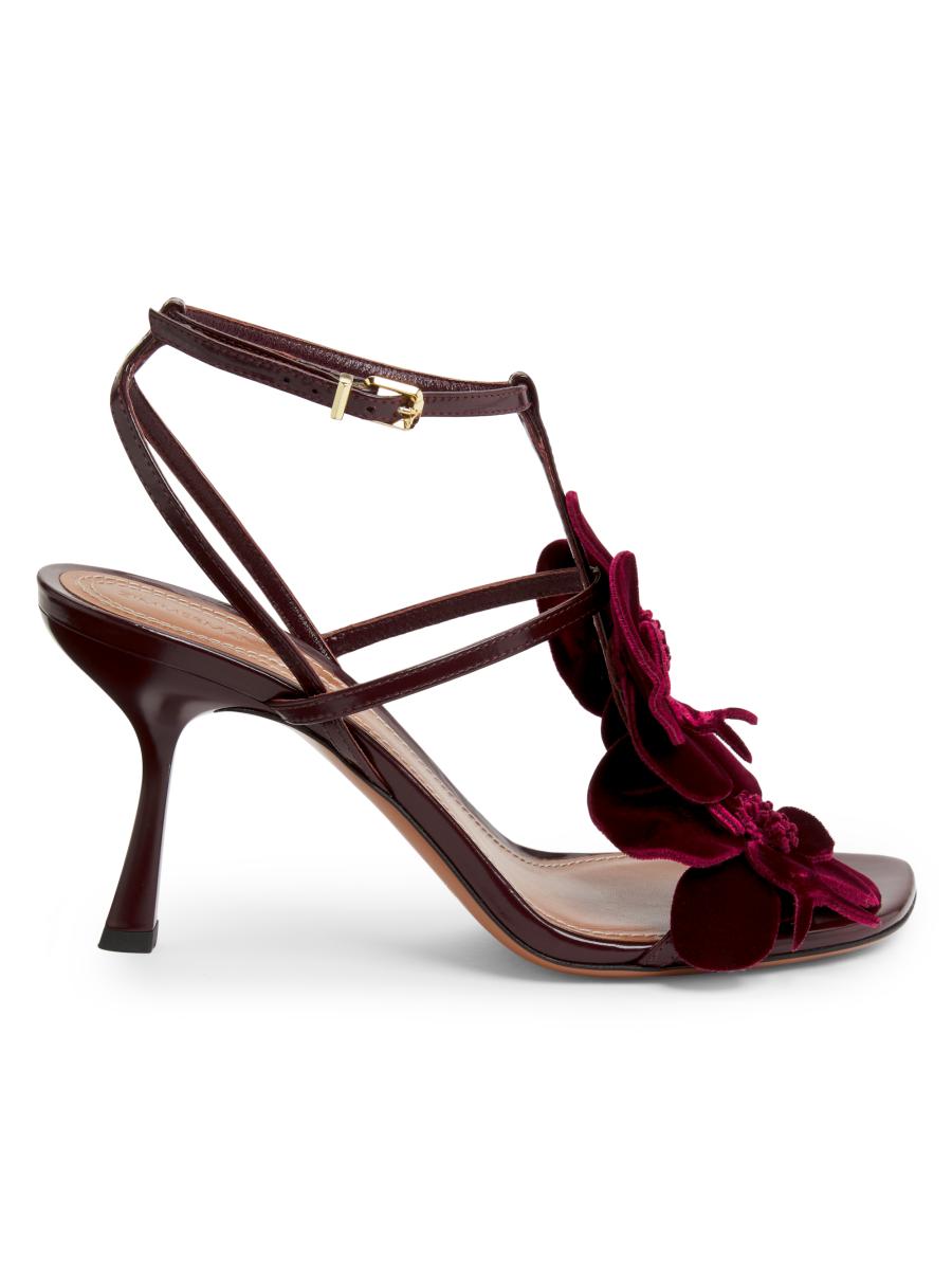 Zimmermann Women's Orchid 85mm Floral Leather & Velvet Sandals In Red