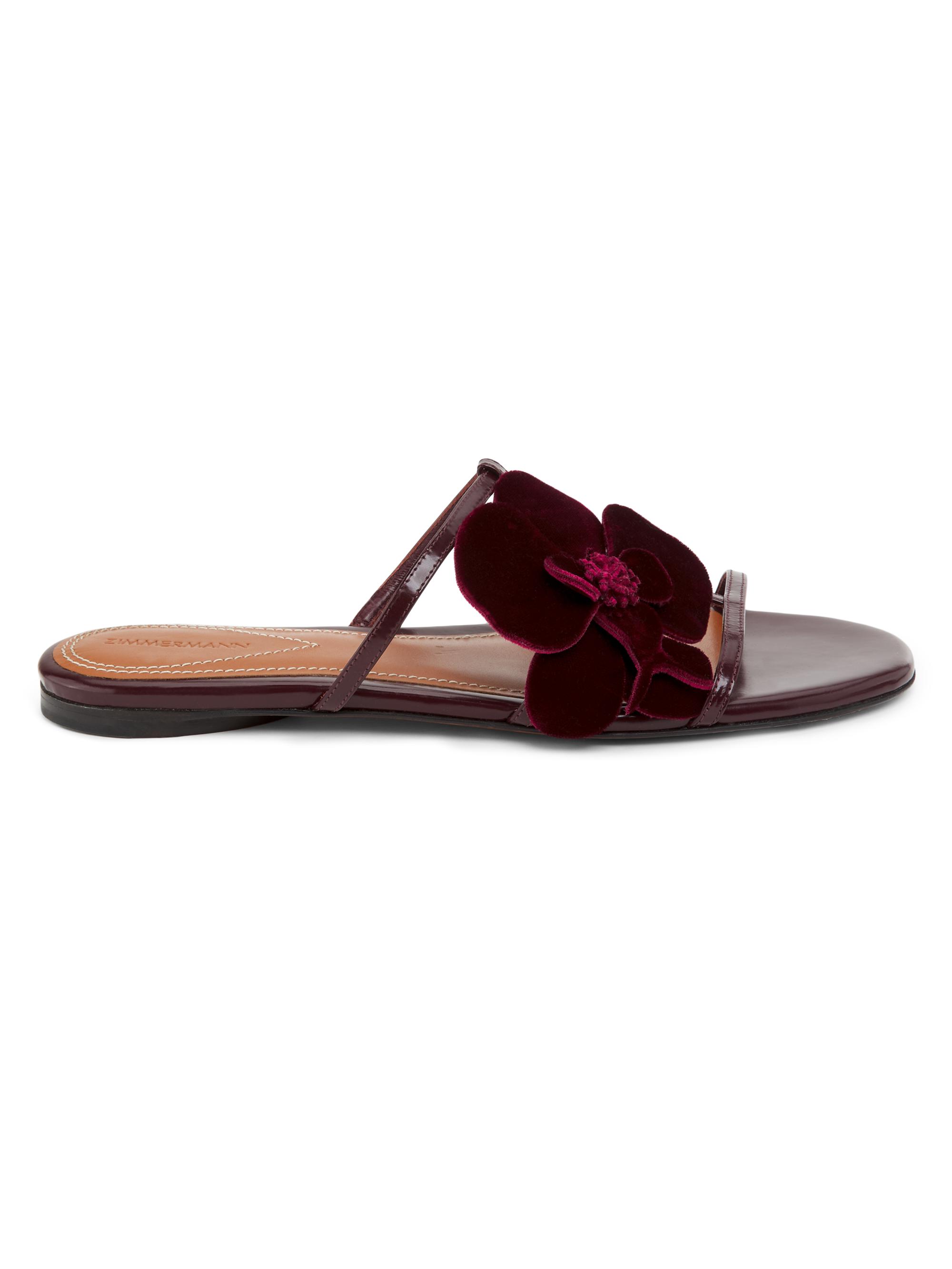 Zimmermann Women's Orchid 30MM Floral Leather Slides - Ruby  Sandals