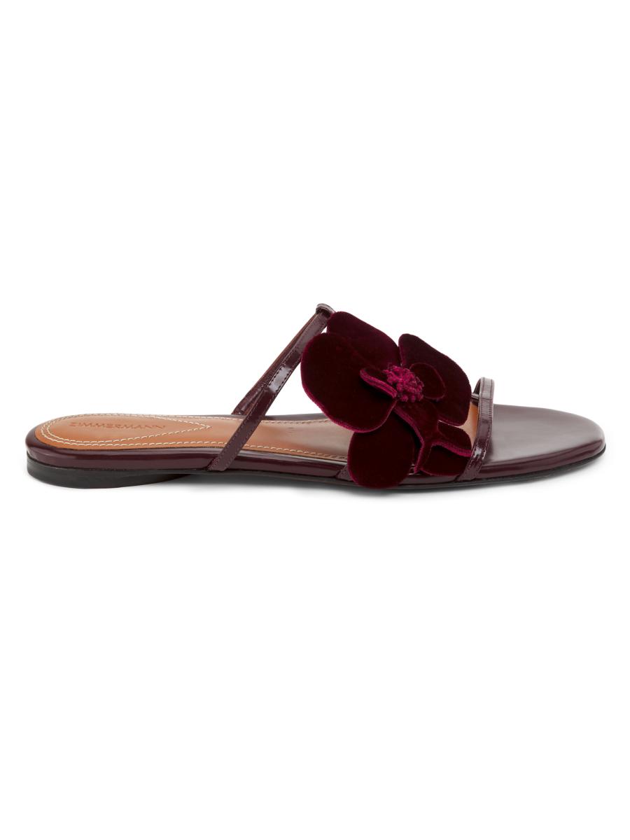 Zimmermann Women's Orchid 30mm Floral Leather Slides In Red