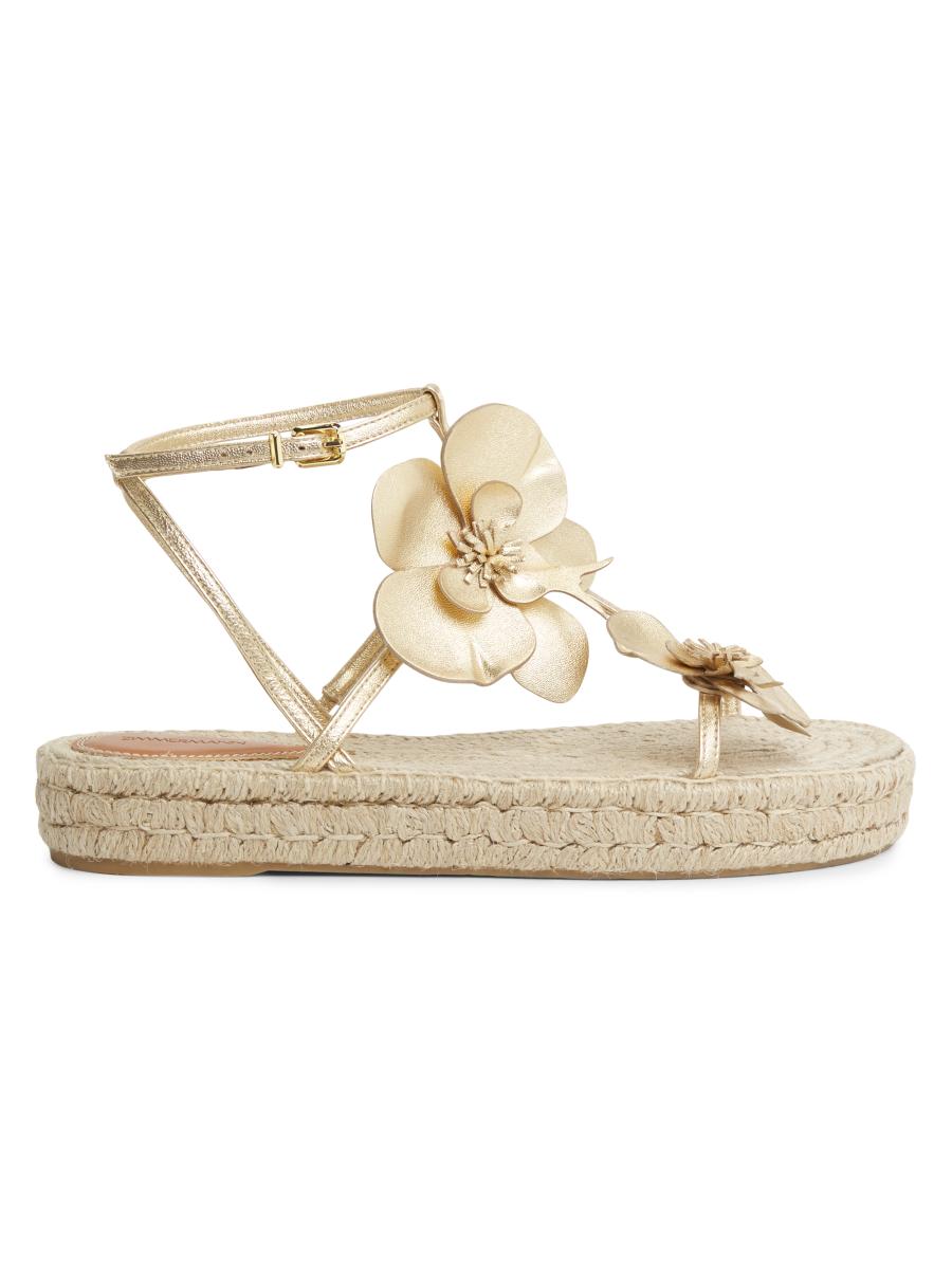 Zimmermann Women's Orchid Floral Metallic Leather Espadrille Sandals In Gold