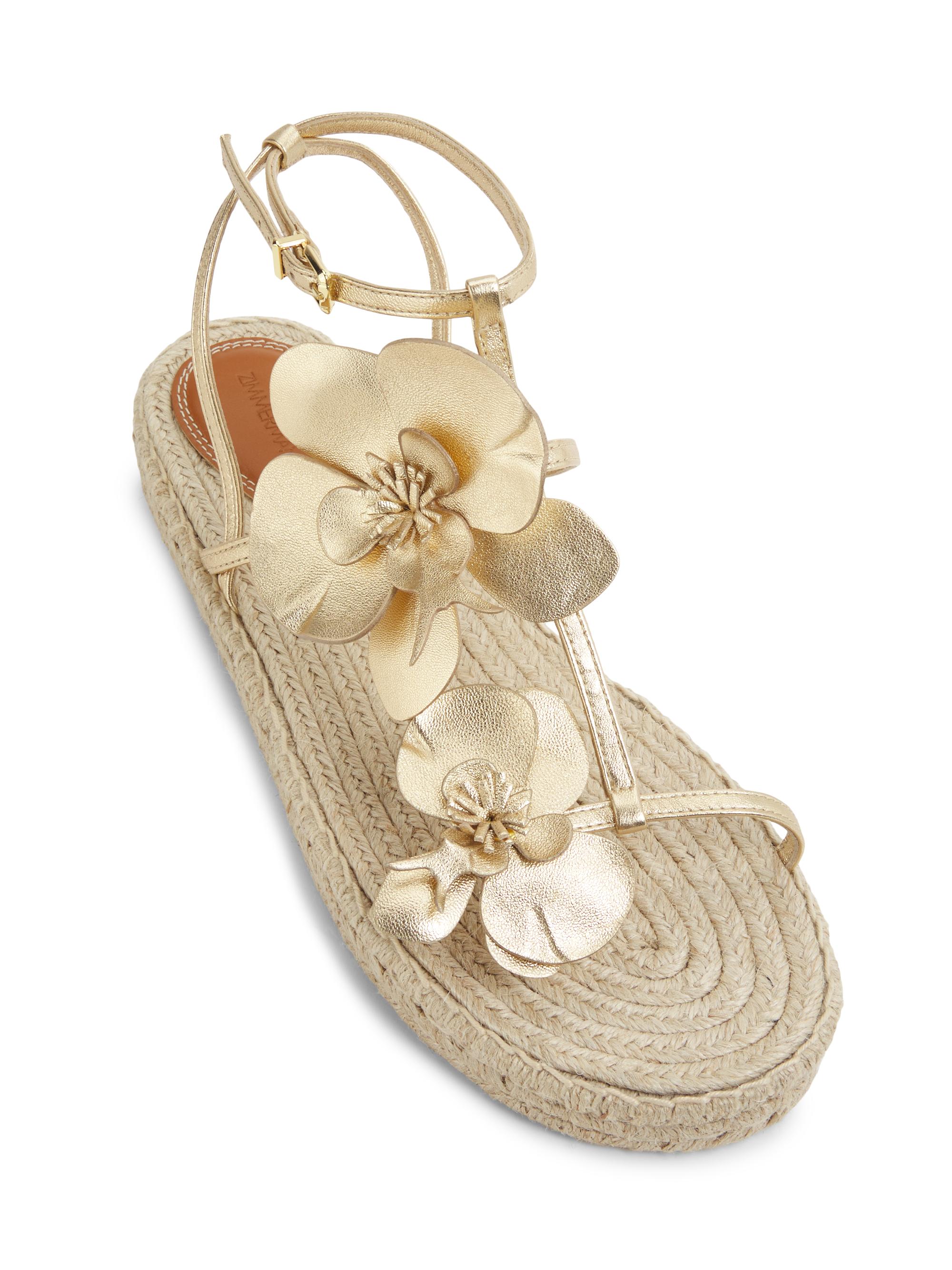 Zimmermann Orchid Floral Metallic Leather Espadrille Sandals