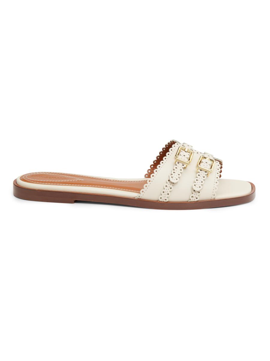 Zimmermann Women's Goldie Buckle-detail Leather Slide Sandals In White