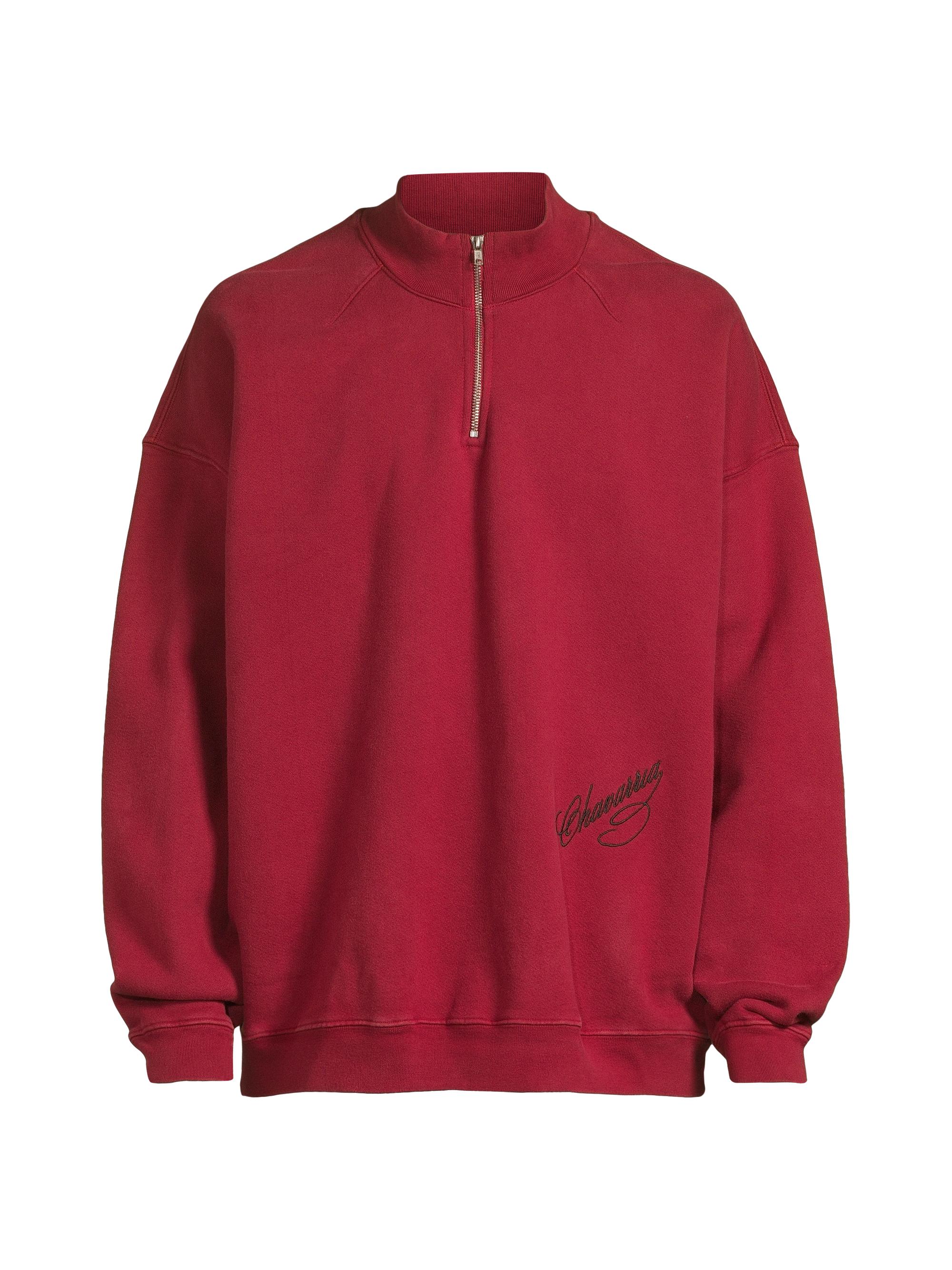 Willy Chavarria Men's Bravo Logo-Embroidered Cotton Quarter-Zip Sweatshirt - Red