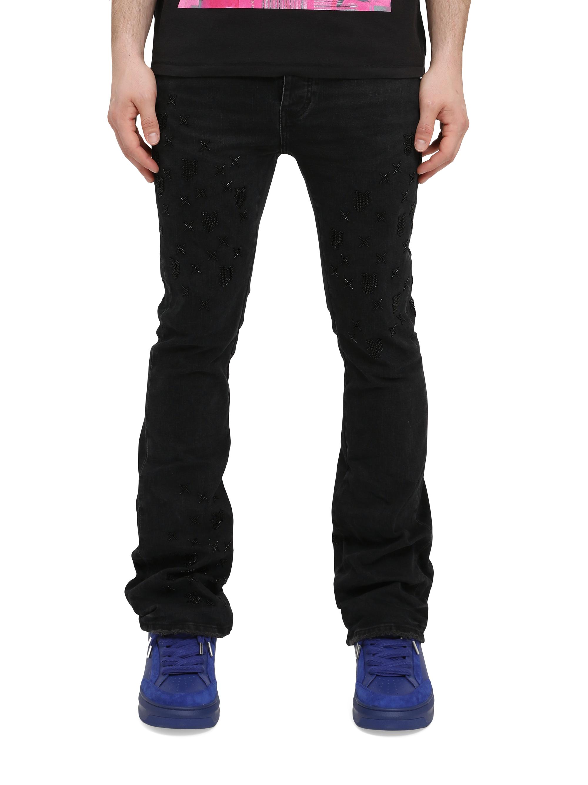 Purple Brand Men's P004 Beaded Monogram Flare Jeans - Black
