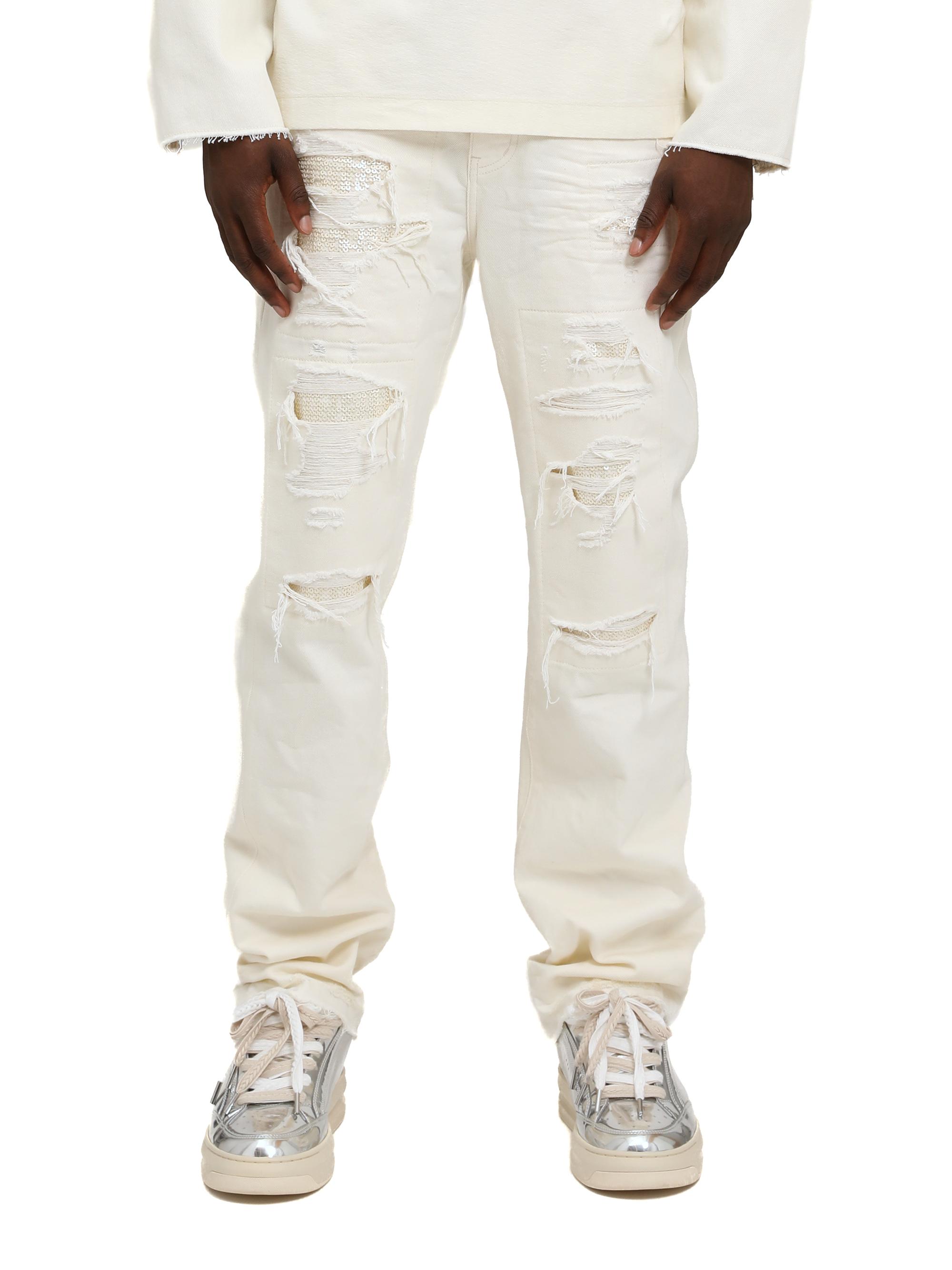 Purple Brand Men's Blowout Patch-Off Cotton Jeans - Off White