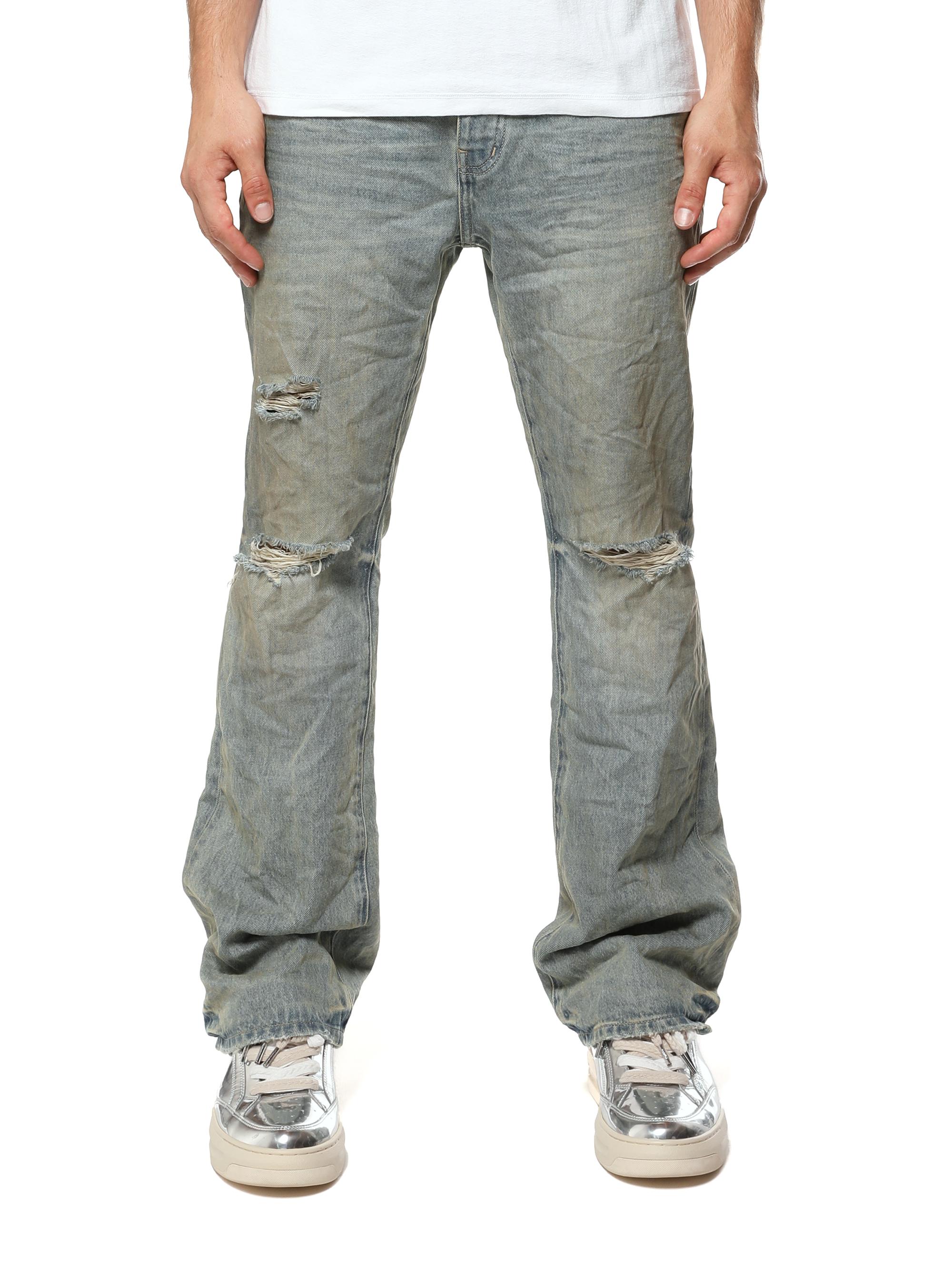 Purple Brand Men's Dirty Fade Down Rip Boot Jeans - Light Indigo