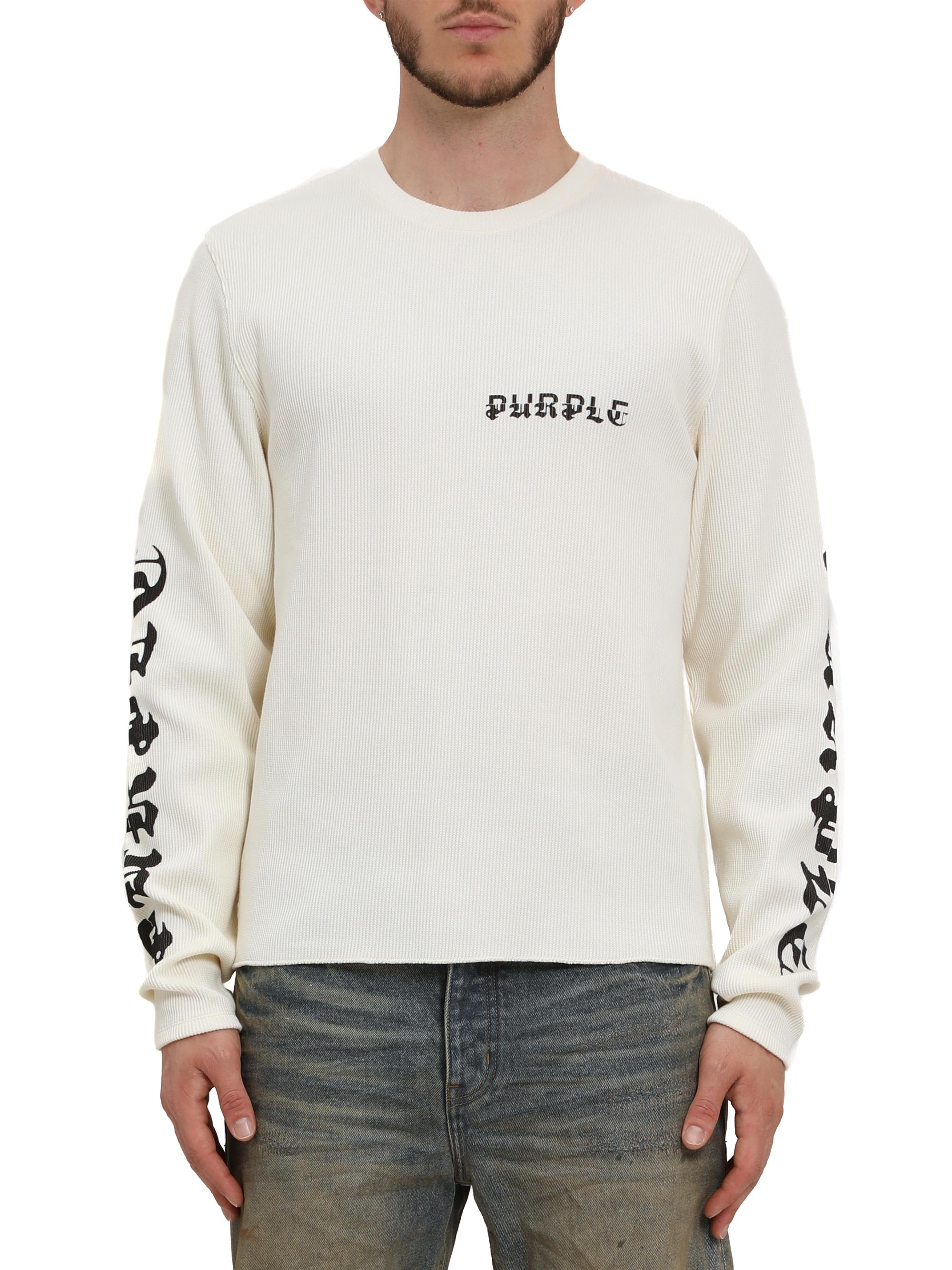 Purple Brand Men's Logo Waffle-Knit Long-Sleeve T-Shirt - White