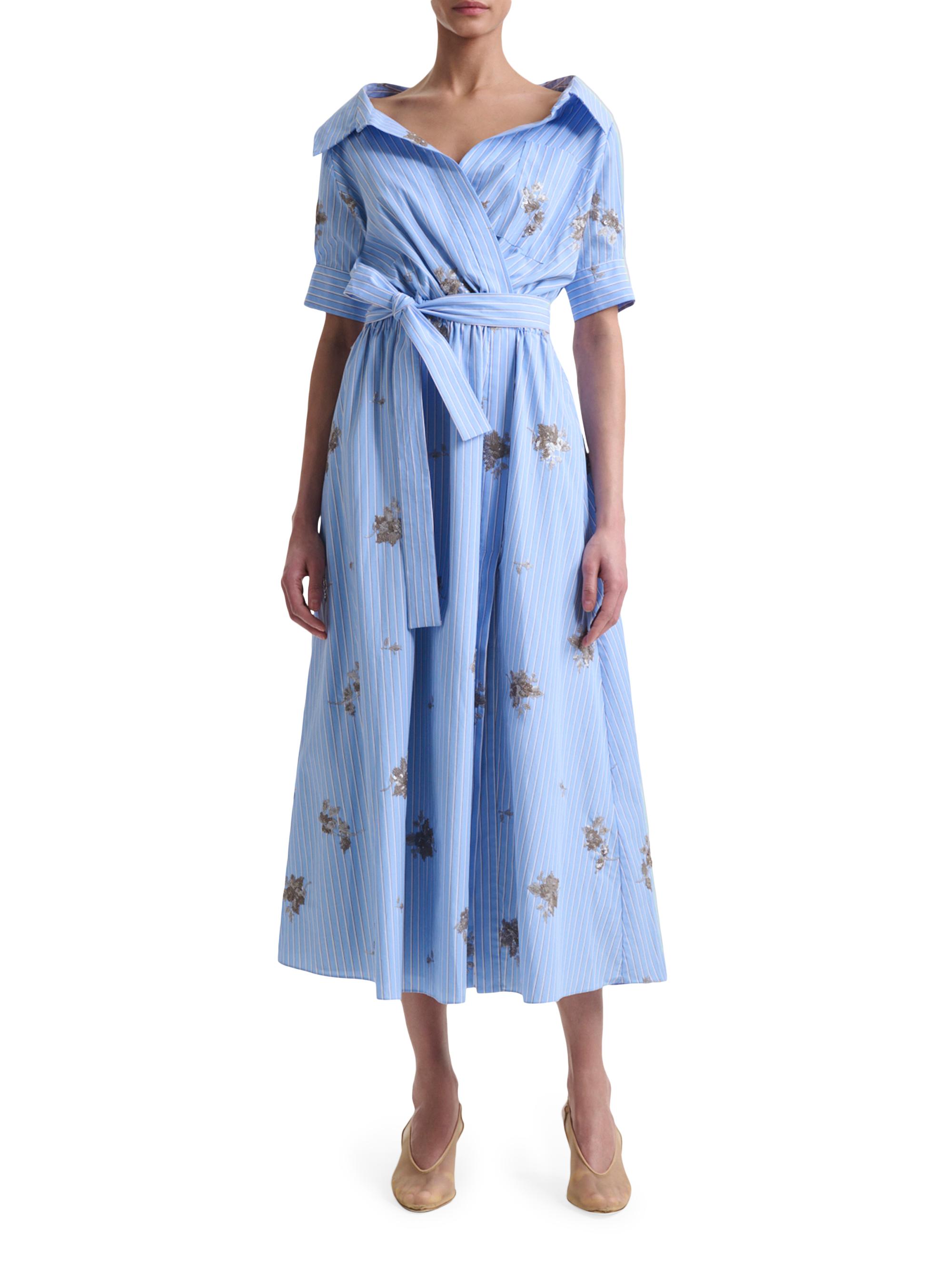 Altuzarra Women's Lydia Embellished Floral Striped Shirtdress - Danube Stripe