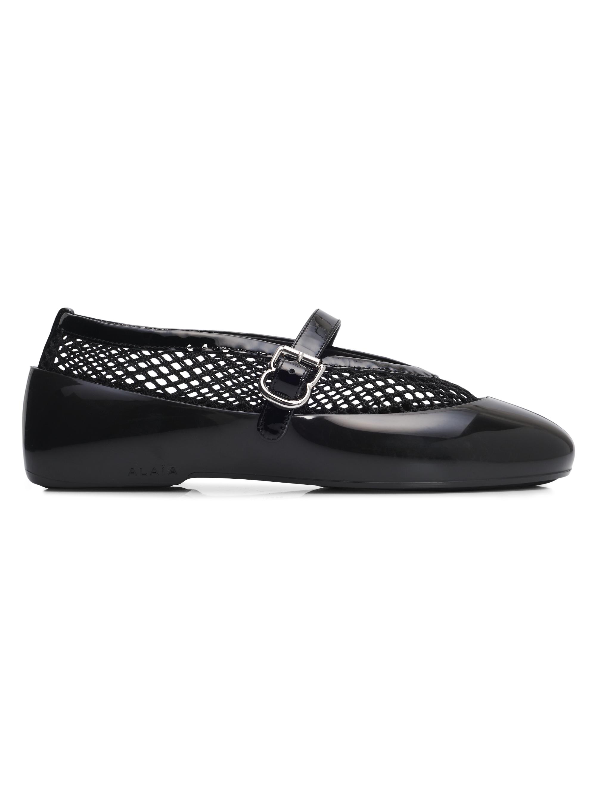 Alaïa Women's Ballerina Fishnet Rubber Flats - Noir