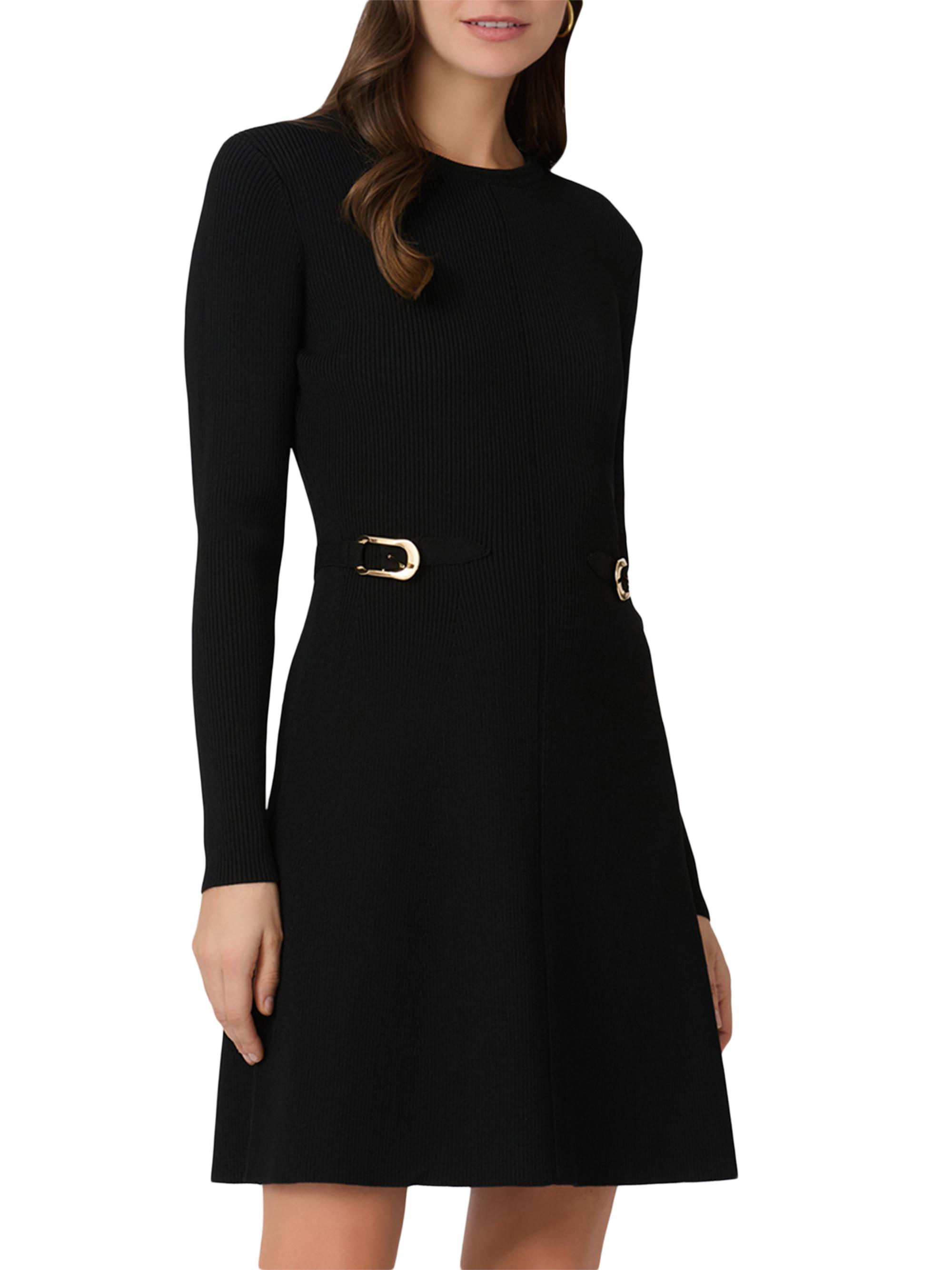 Shoshanna Janice Buckle-Detailed Rib-Knit Fit & Flare Dress | Saks
