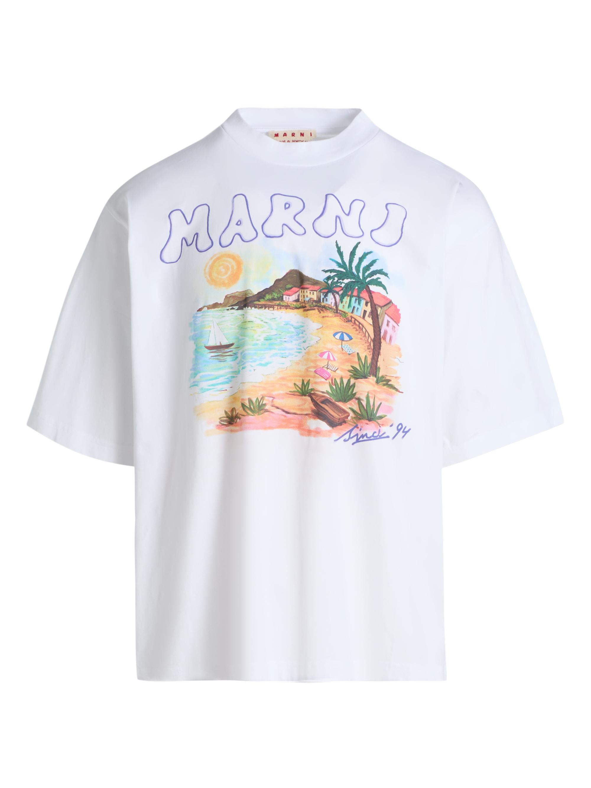 Marni Men's Tropical Logo Crewneck T-Shirt - Lily White