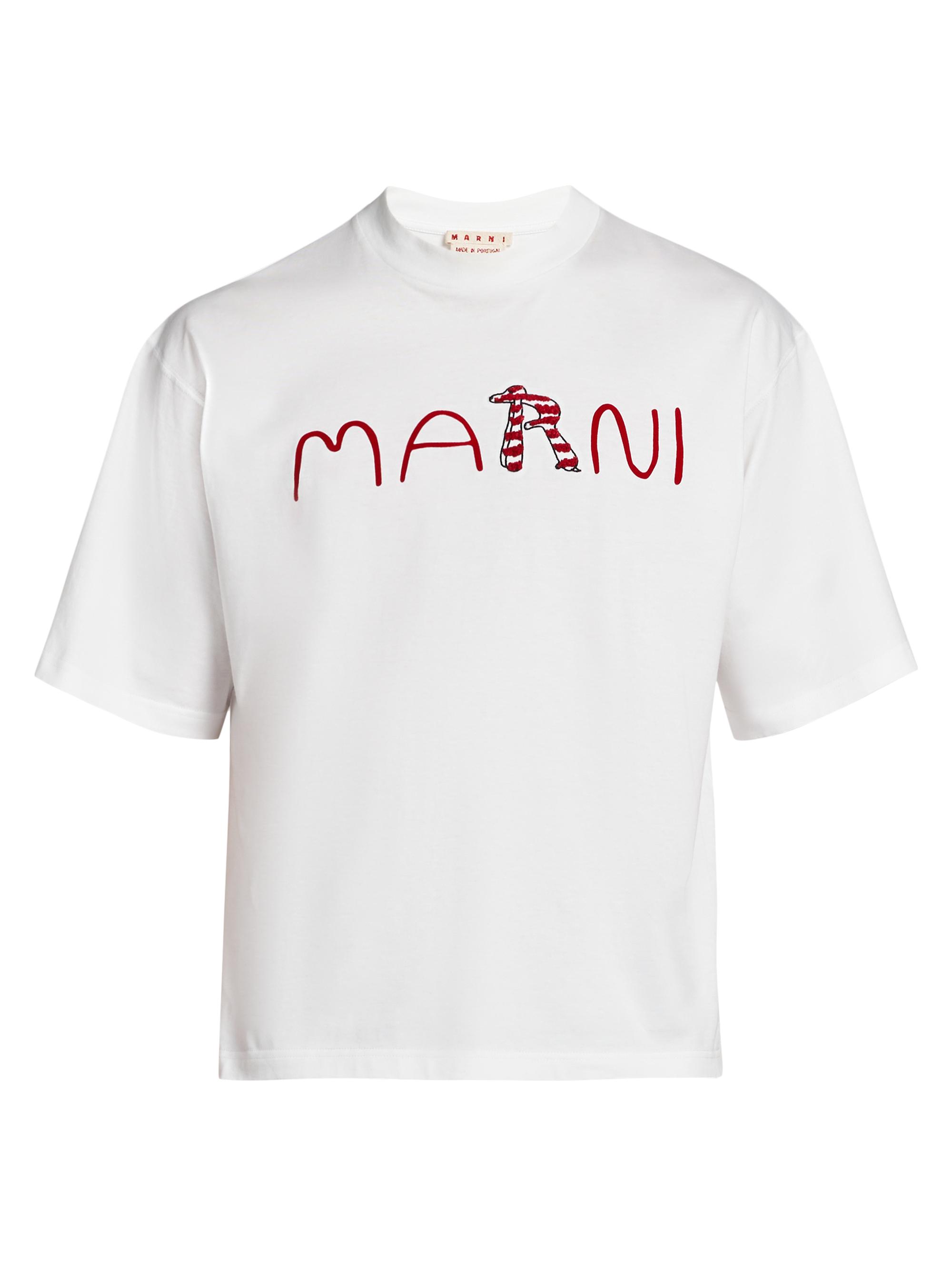 Marni Men's Logo Crewneck Cotton T-Shirt - Lily White