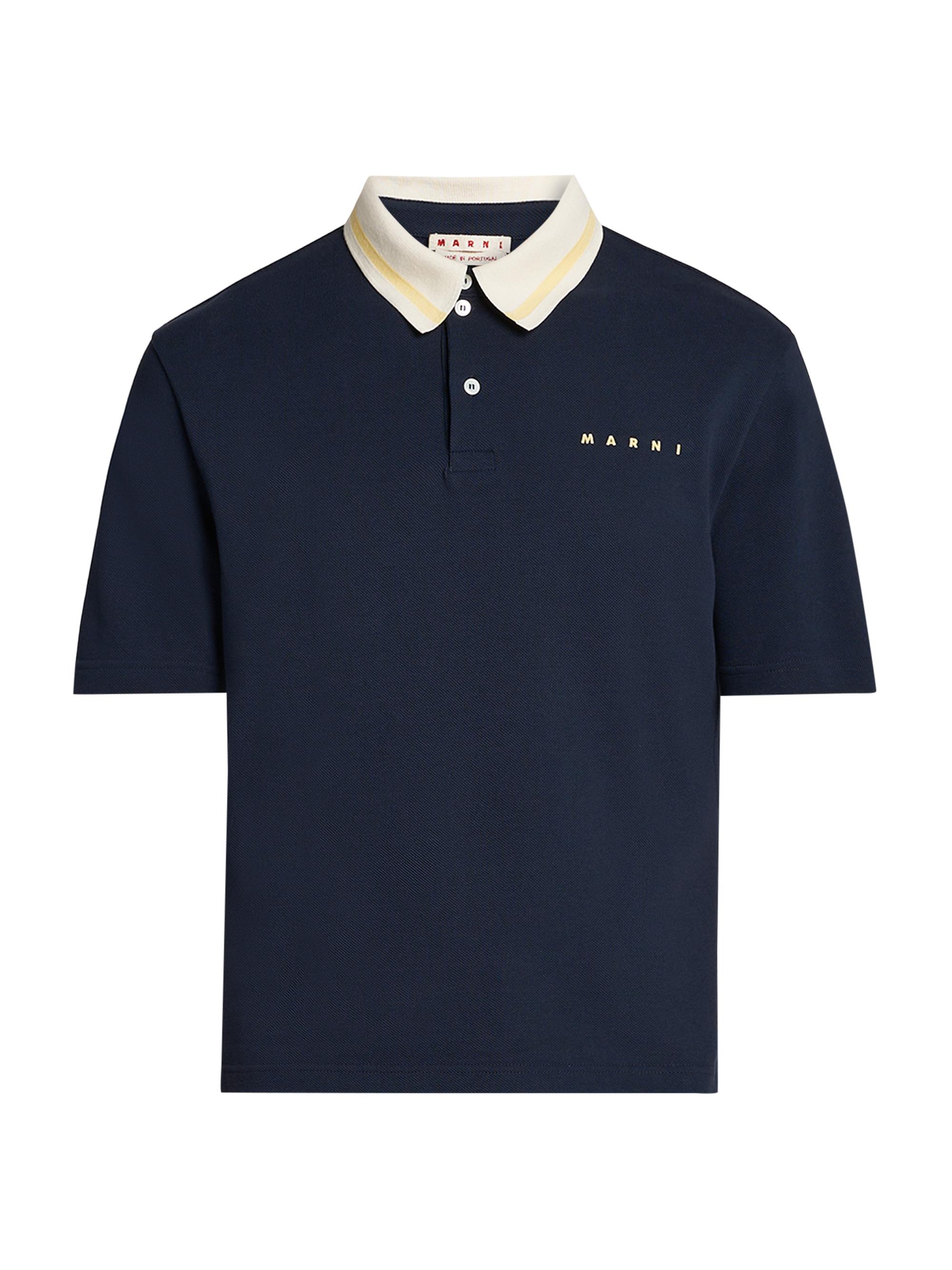 Marni Men's Logo Cotton Piqué Polo Shirt - Blue Black
