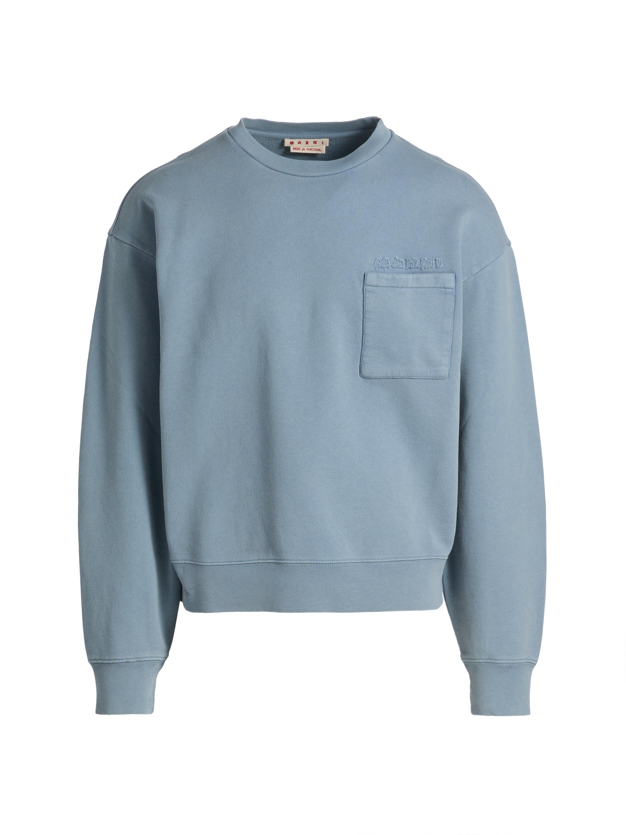 Marni Men's Garment-Dyed Cotton Crewneck Sweatshirt - Sky