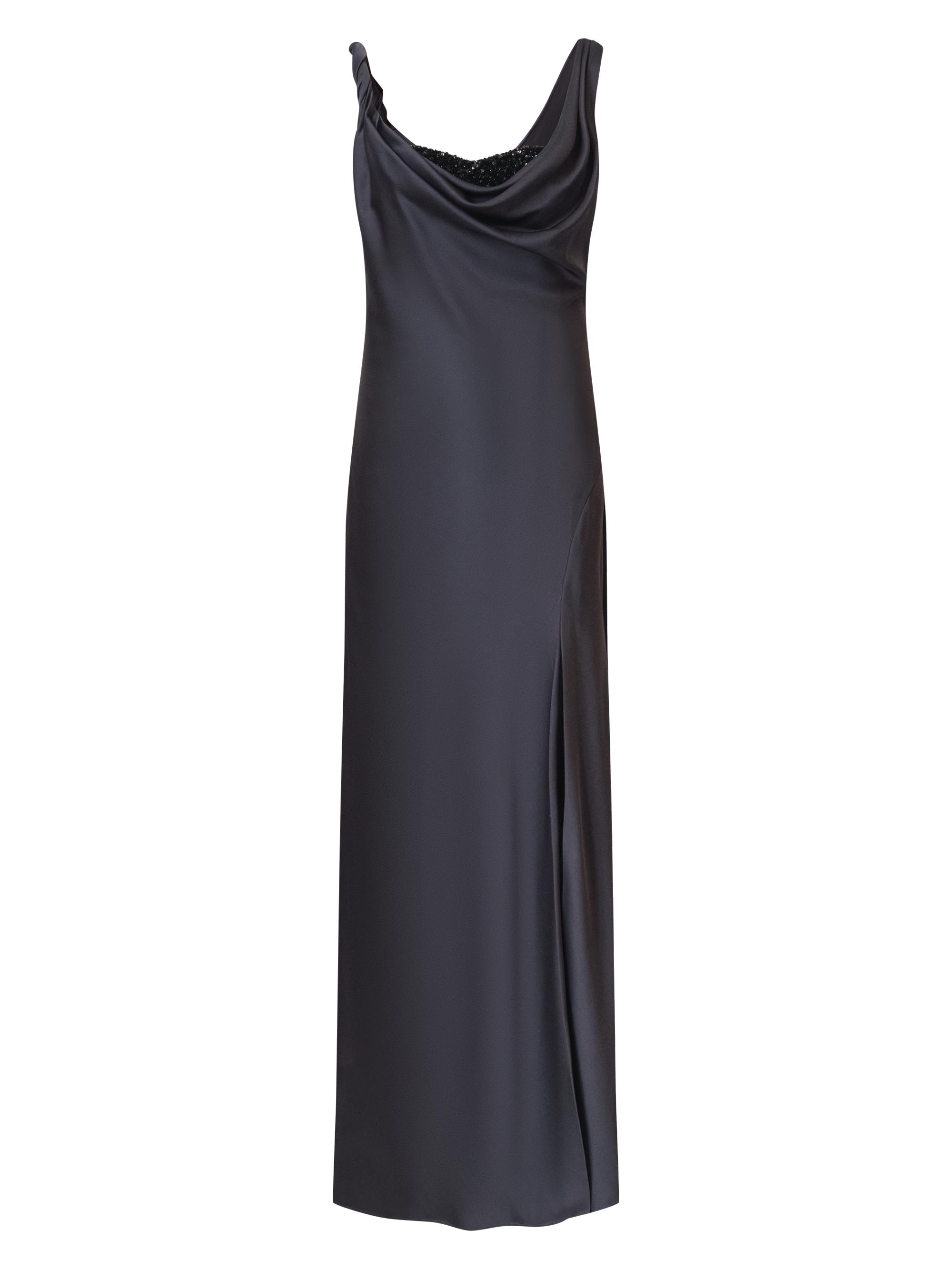 Halston Women's Trina Embellished Satin Cowlneck Gown - Charcoal