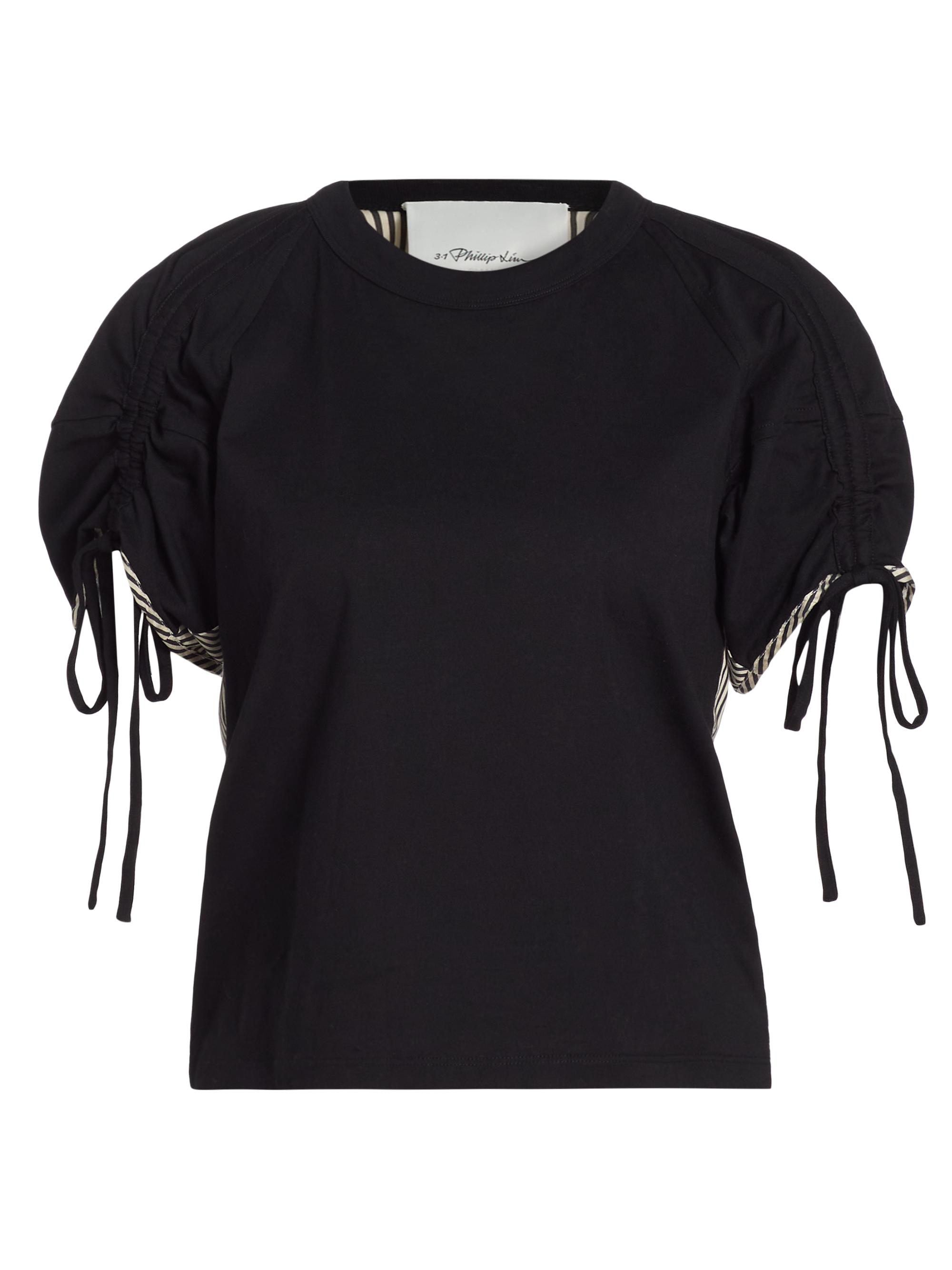 3.1 Phillip Lim Women's Ruched-Sleeve Cotton T-Shirt - White Black Multi