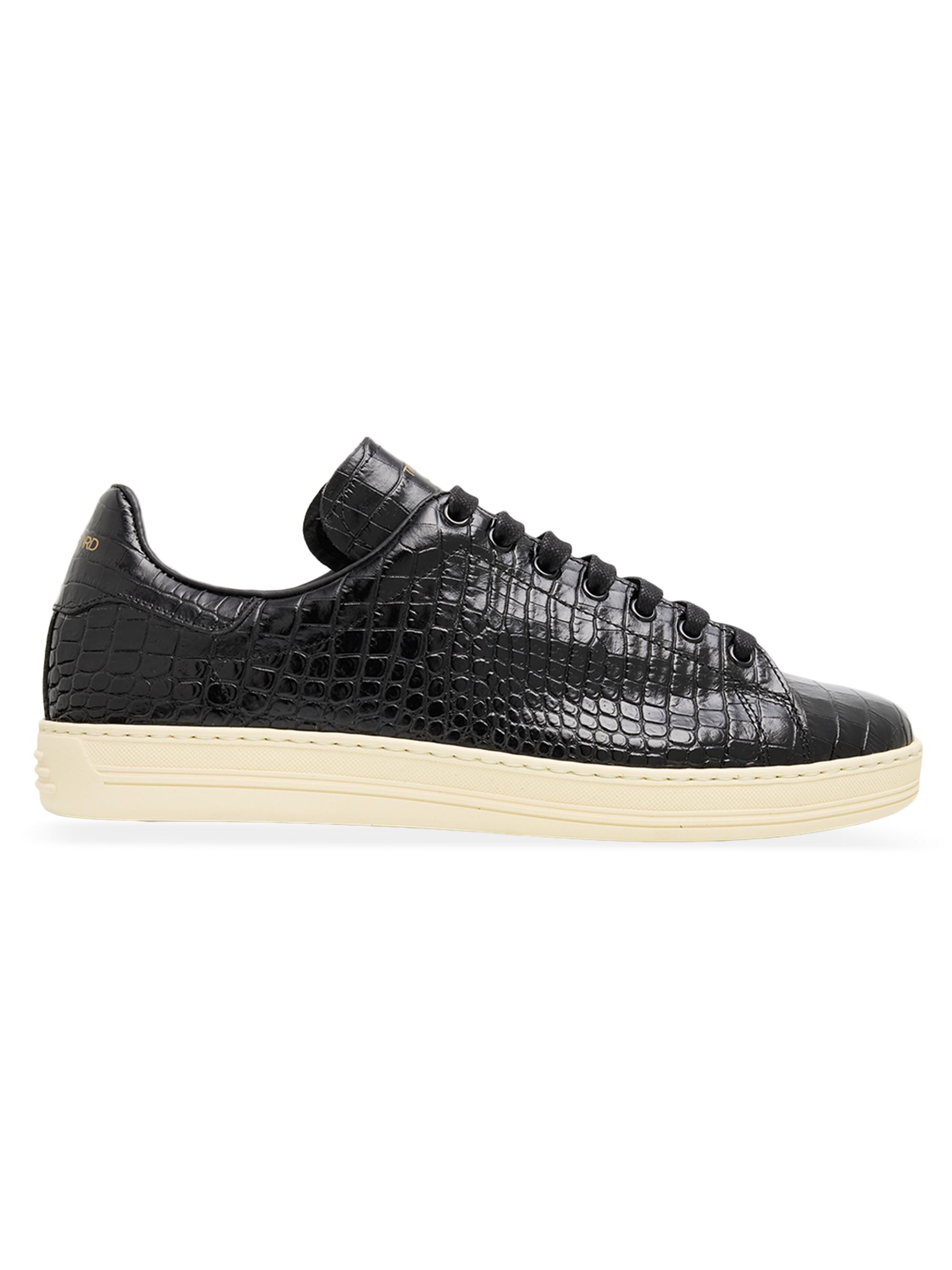 TOM FORD Men's Warwick Croc-Embossed Leather Sneakers - Black Cream