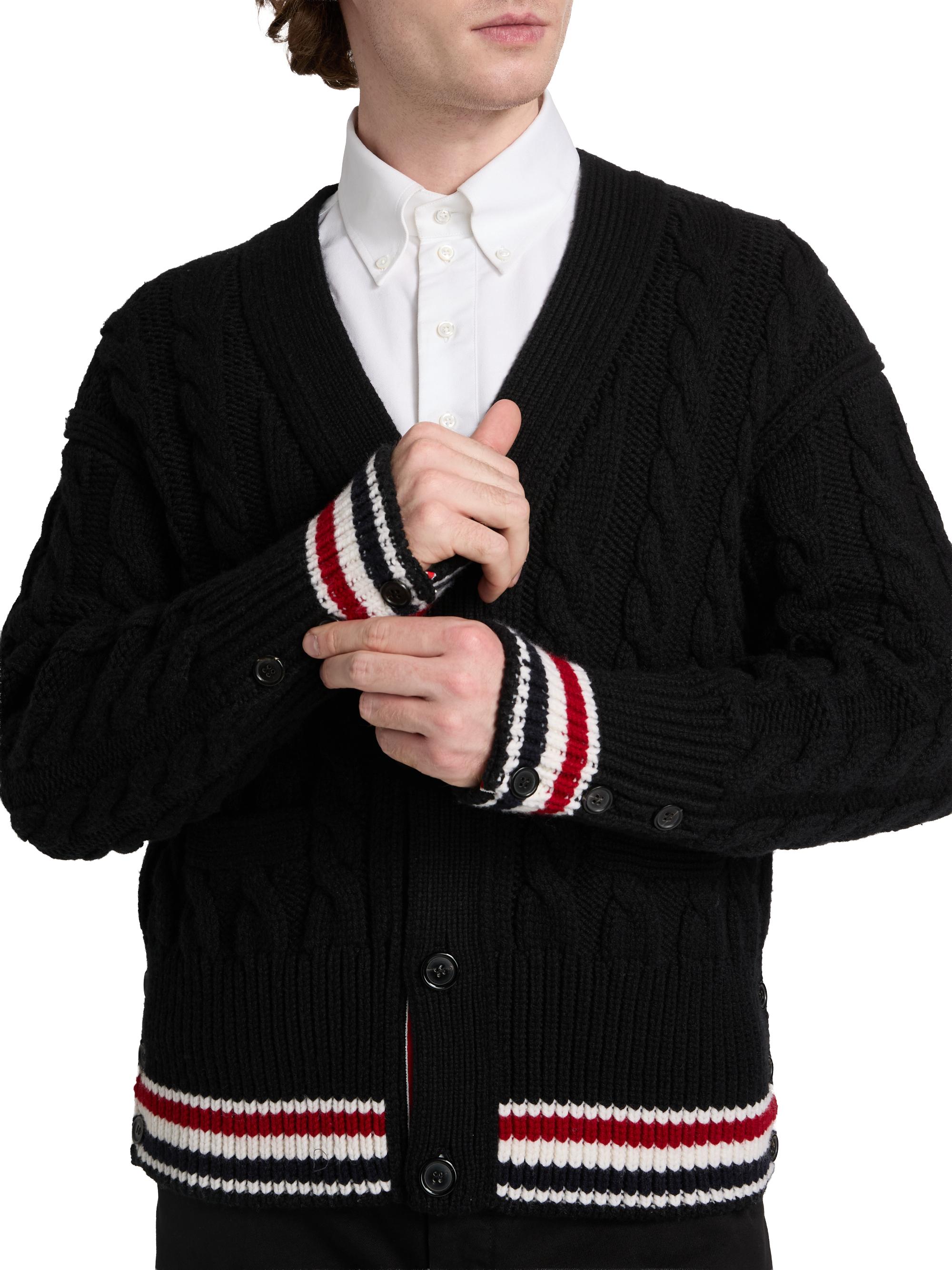Thom Browne Cable-Knit Merino Wool Cardigan | Saks Fifth Avenue